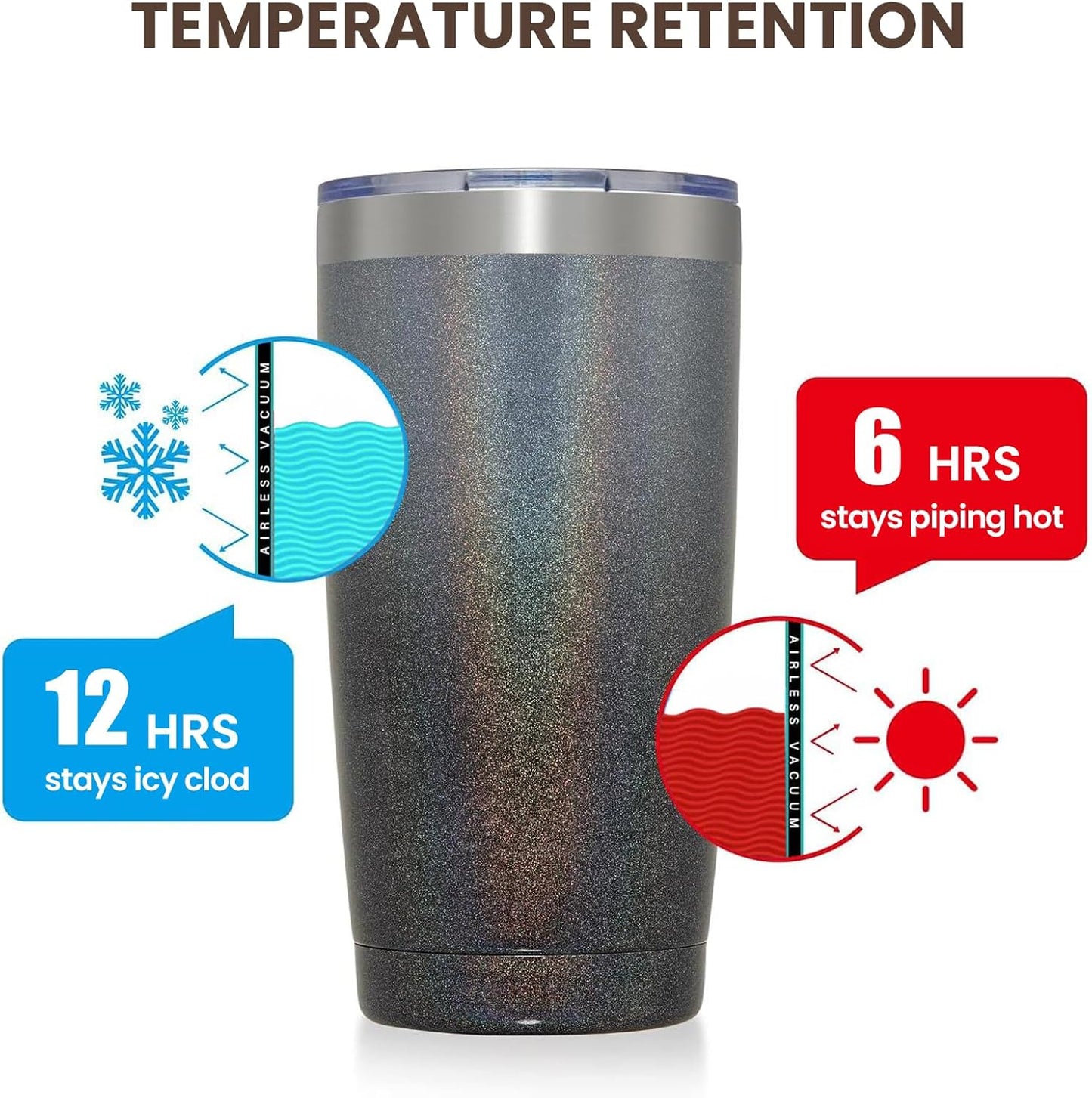 MEWAY 20oz Tumbler 8 Pack Double Wall Vacuum Insulated Travel Glitter Mug Bulk, Stainless Steel Tumblers with Lid and Straw, Powder Coated Coffee Cups for Woman(Gradient Black or Navy,Set of 8)