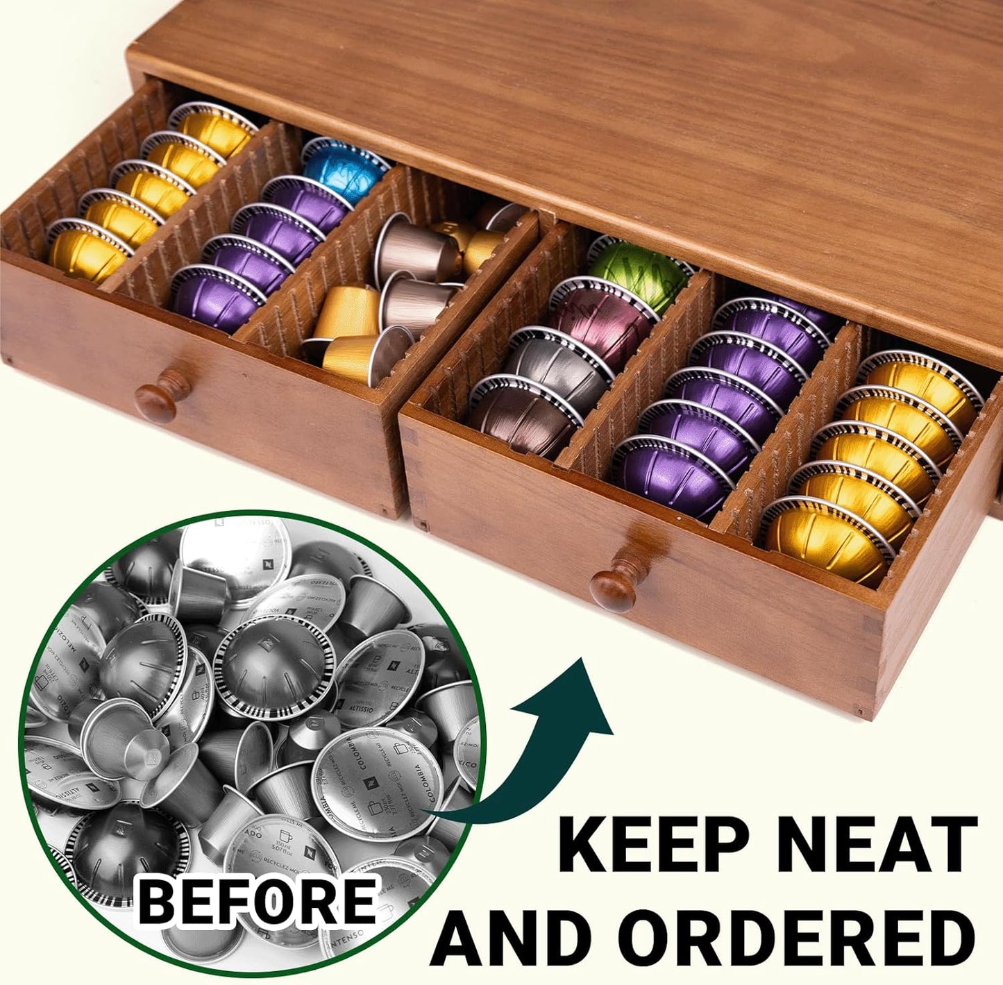 Coffee Pod Storage Holder, Pods Holder Storage for Coffee Capsules, Wooden Coffee Pod Organizer for Coffee Capsules,Extra Large Capatity Coffee Pods Storage