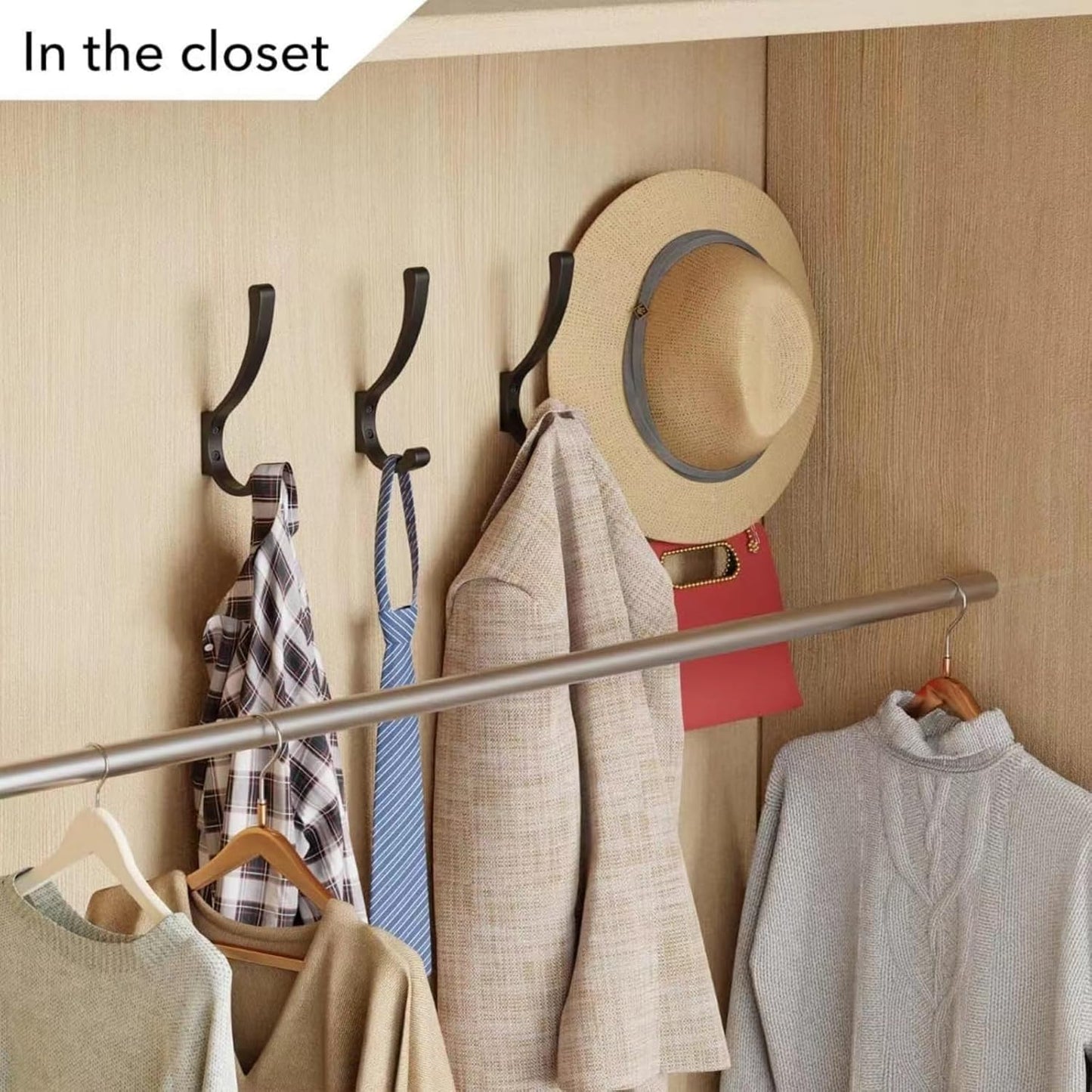 4 Pack Hanging Coat Hooks Wall Mount, Coat Hanger Wall Hangers, Metal Hooks for Hanging Heavy Duty, Screw in Hooks for Hanging Towels, Clothes, Backpack, Hat, Bag, Jacket, Key, Robe, Backpack Black