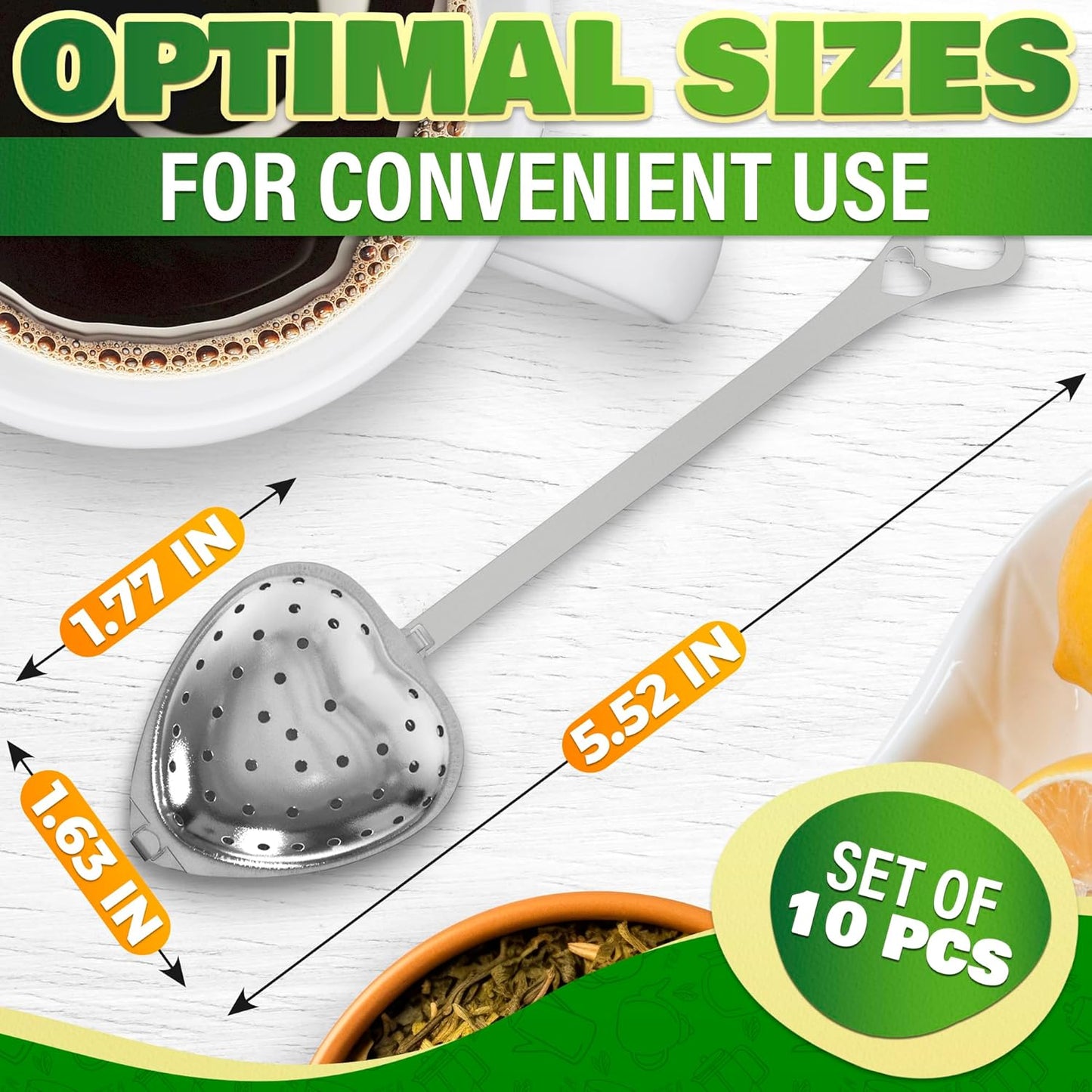 Heart Tea Infuser for Loose Leaf Tea Steeper – 10 Pcs Rust-Resistant Stainless Steel Diffusers with Sturdy Clasp – Easy Brewing, No Loose Leaves, Great for Parties & Gifting