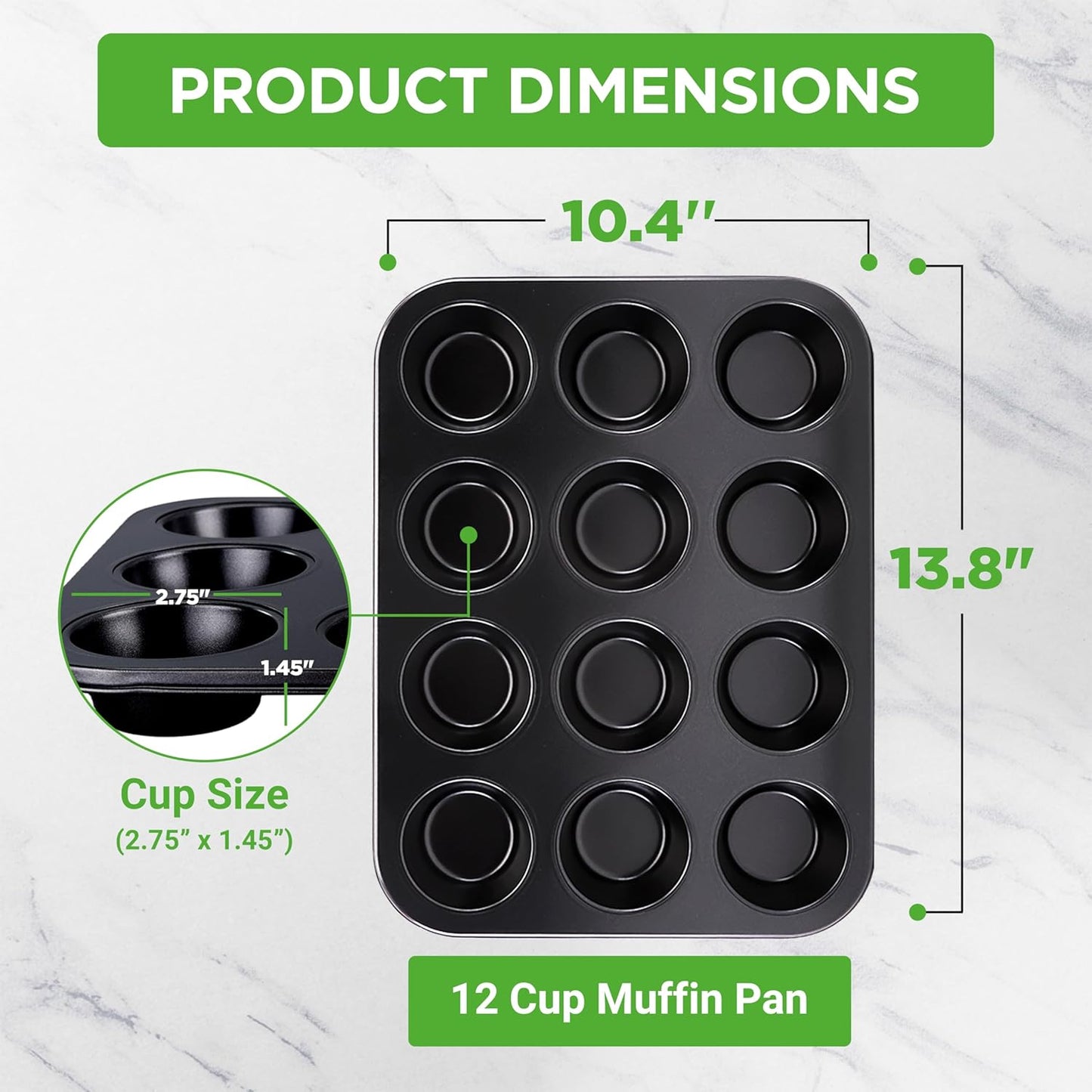 NutriChef 12-cup Black Oven Muffin Pan, Non-Stick Coated Layer Surface, Even Heating Muffin Tray for Muffins, Cupcakes, Pastries & Mini Pies, Used for Model Number NCBK6BK