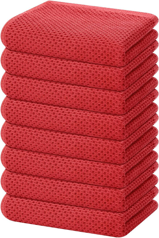 Homaxy 100% Cotton Waffle Weave Kitchen Dish Towels, Ultra Soft Absorbent Quick Drying Cleaning Towel, 13 x 28 Inches, 8-Pack, Brick Red