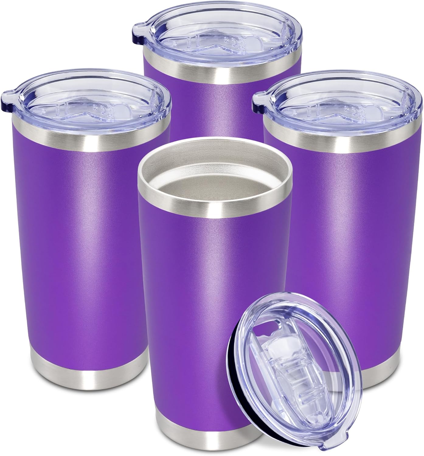 20 oz Tumbler Coffee Tavel Tumblers Bulk with Lid Stainless Steel Double Wall Vacuum Insulated Mug Powder Coated Cups fit Car Cupholder for Hot and Cold - Purple, 4Pack