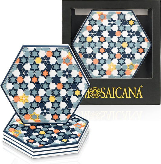 Coasters for Drinks – Set of 4 Coasters, Silicone, Protect Against Water Marks or Damage - Fit All Cups, 3.5" Inch Size Fits, Colored Coasters (Stars of Mars)