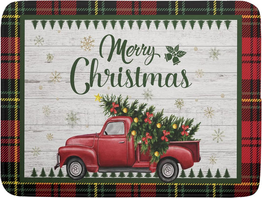 Winter Red Truck Dish Drying Mat 16x18 Inch Merry Christmas Dish Drainer Mat for Kitchen Counter Xtmas Tree Kitchen Mat Microfiber Absorbent Dish Drainer Mat Rack Pads Kitchen Holiday Accessories