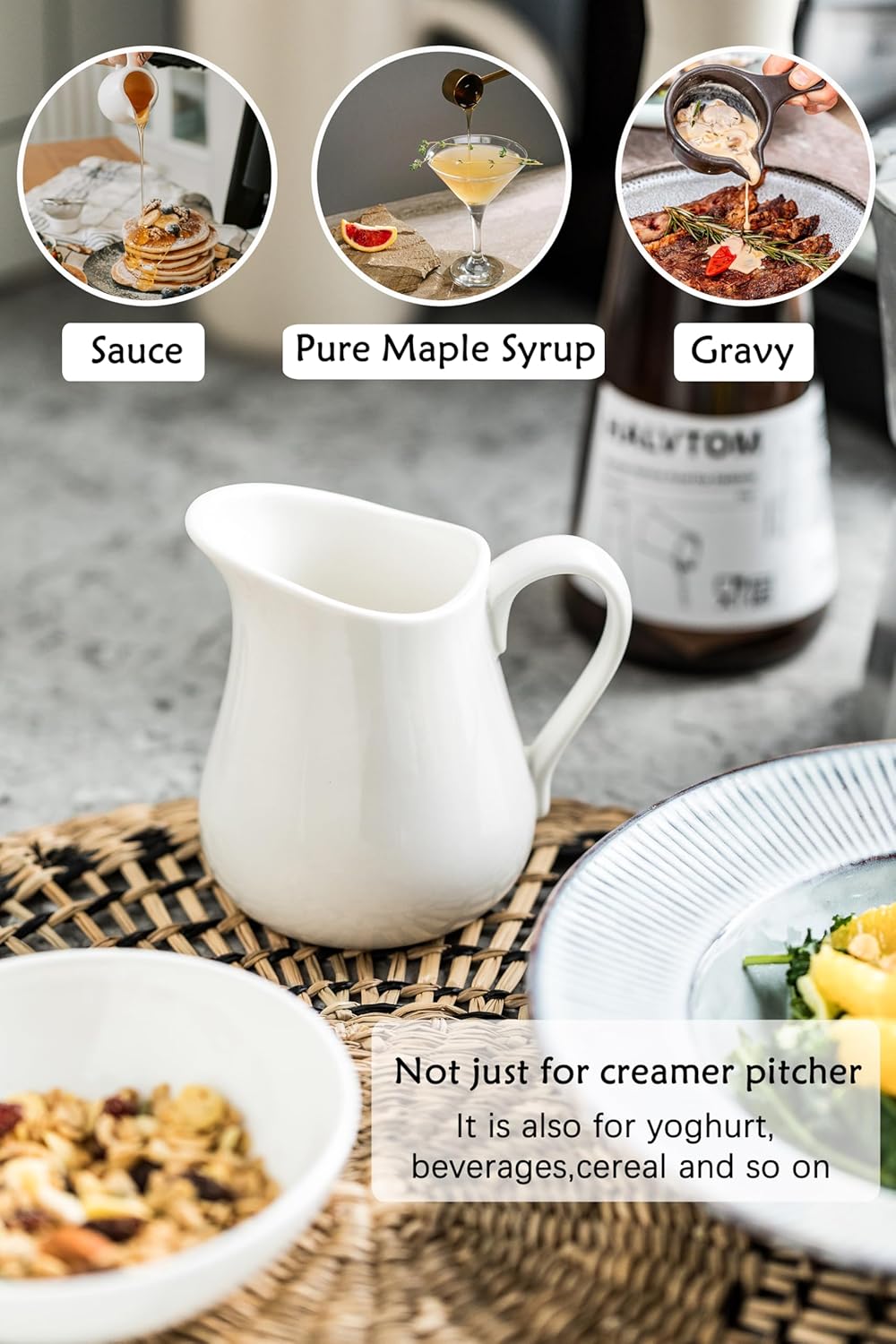 LYEOBOH 9 OZ Creamer Pitcher, Small White Creamer Pitcher for Coffee, Milk, Modern Kitchen Accessory - Ceramic