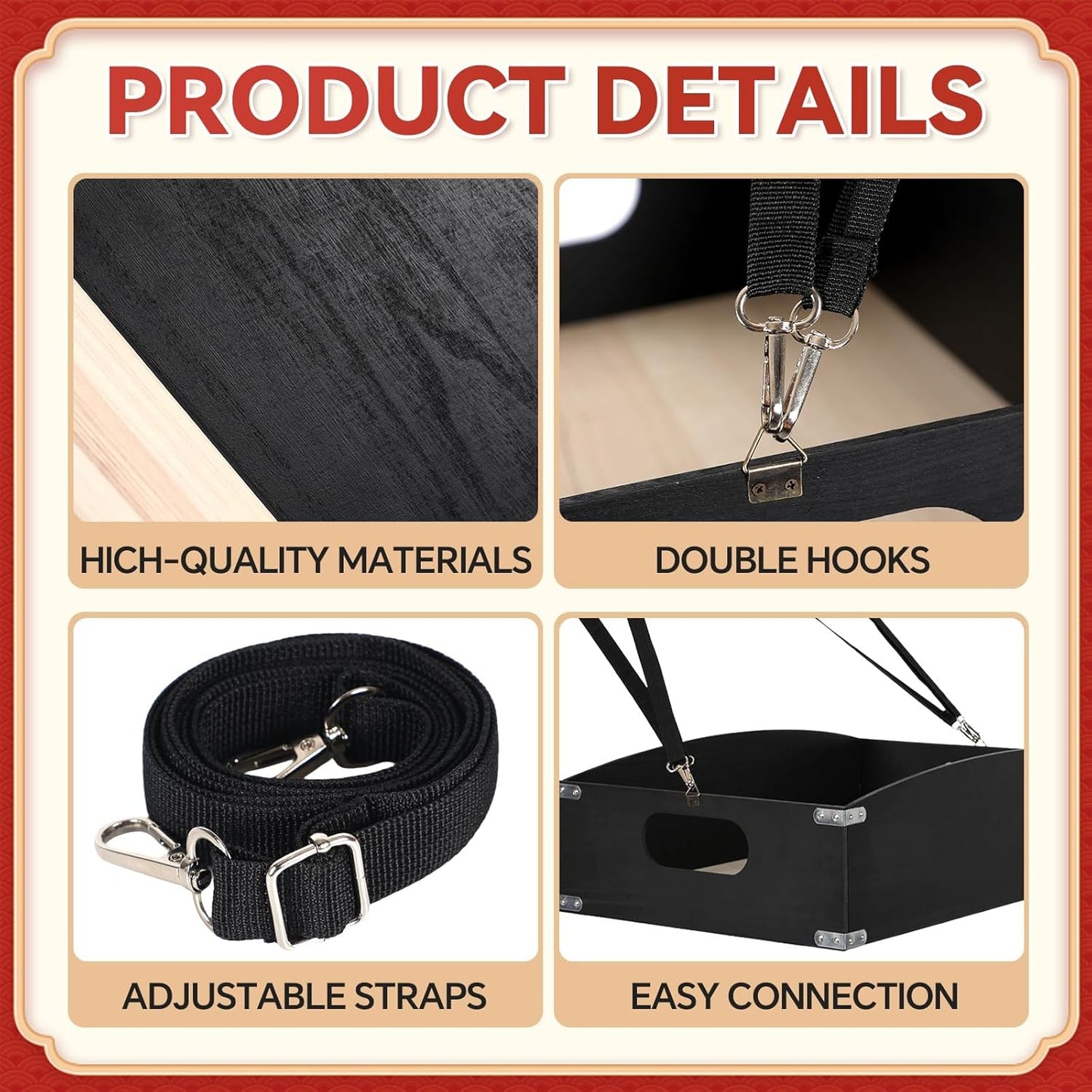 Large Halloween Wooden Snack Trays with Strap 22.8 x 15.8 x 5.9 Inch Movie Night Snack Trays Usherette Vendor Tray Popcorn Carrier Party Tray for 20's Theme Party Carnival Costume Supplies