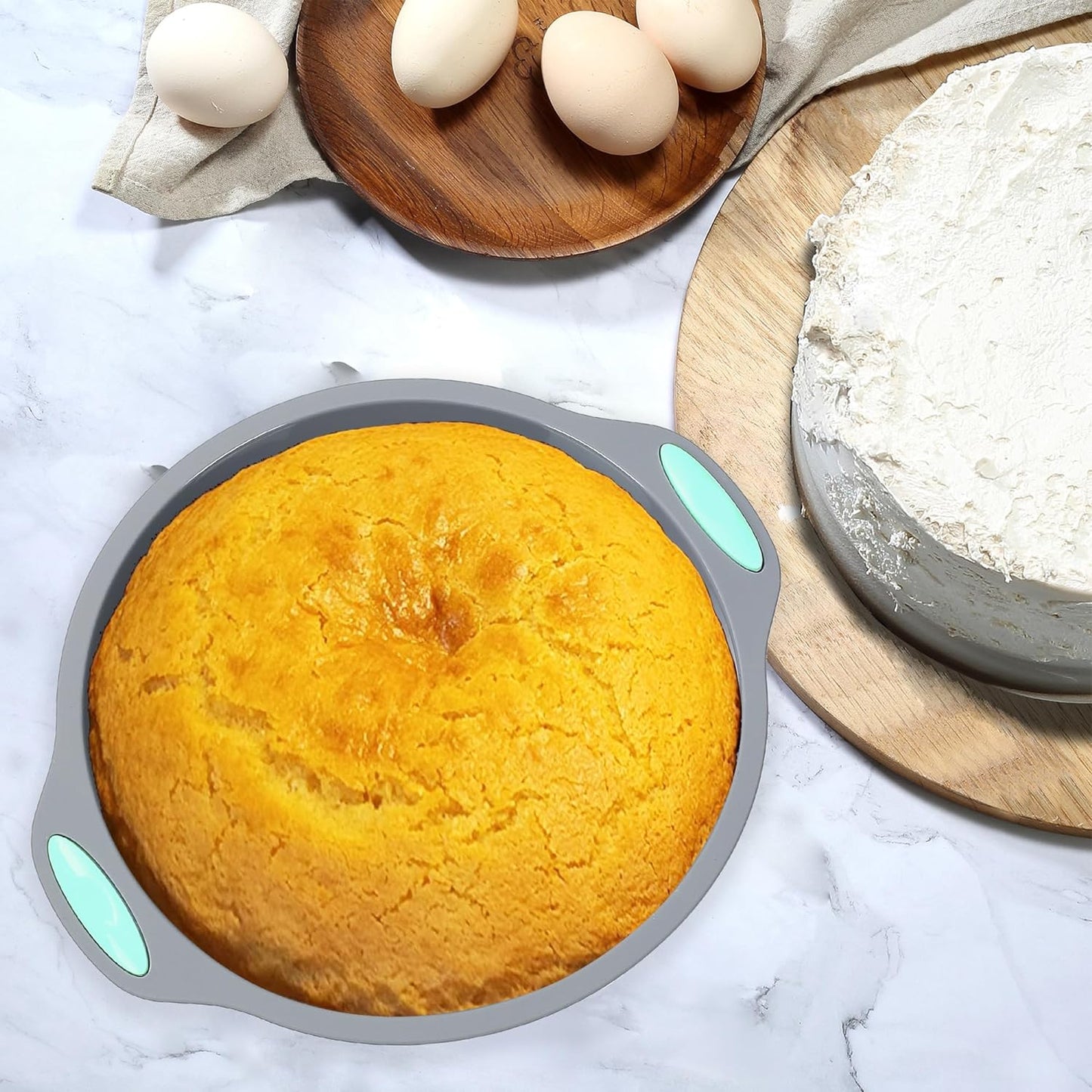 Tongjude 46 Piece Silicone Bakeware Set, Non-Stick Kitchen Oven Baking Pans, Silicone Cake Molds with Cake Pan, Chiffon Cake Pan, Donut Pan, Square Cake Pan and Loaf Pan