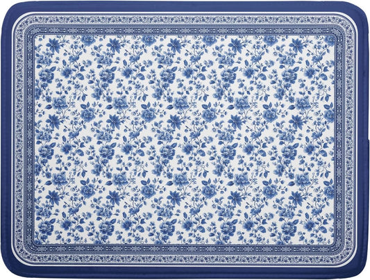 Blue Floral Branches Dish Drying Mat for Kitchen Counter Chinoiserie Pattern Dish Drying Pad 18x24 In Absorbent Vintage Flowers Decor Dishes Drainer Pad Dish Dry Rack Mat for Counter Coffee Bar