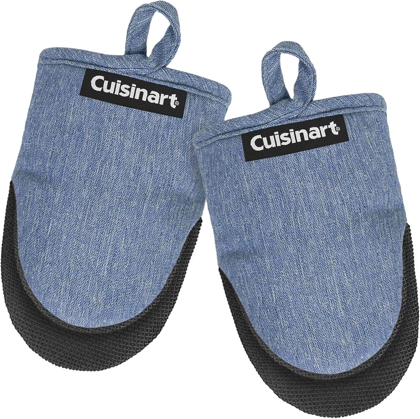 Cuisinart Mini Oven Mitts – 5.5” x 7” Heat-Resistant Kitchen Mitts for Oven with Non-Slip Neoprene Palm, Cotton Filling, and Fabric Loop – Durable Oven Mitt Set for Cooking & Baking (Indigo)