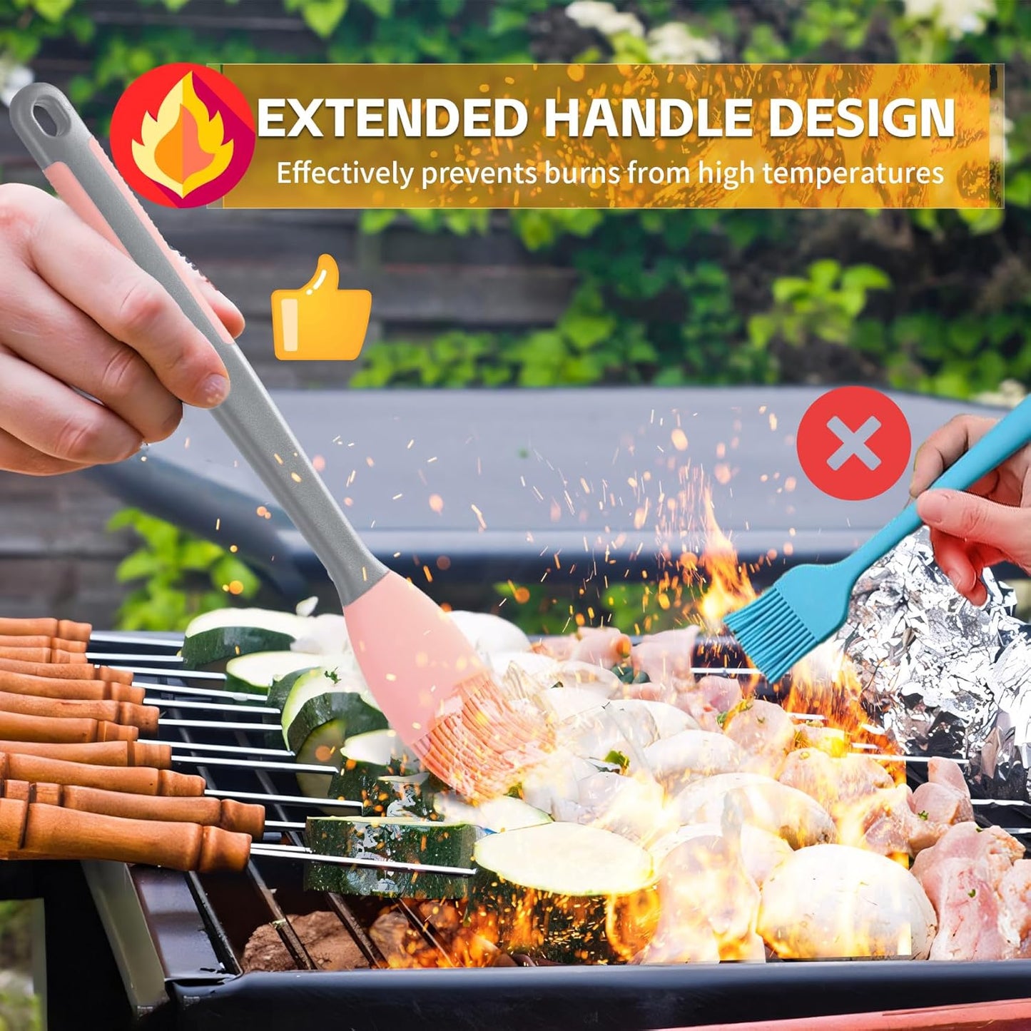 Extra Long Pastry Brush - Silicone Spatula - Basting Brush+Spatula Silicone Heat Resistant,for Baking Scraping Mixing BBQ Grill Kitchen Cooking Spread Oil Butter Sauce (Pink Brush+Spatula)