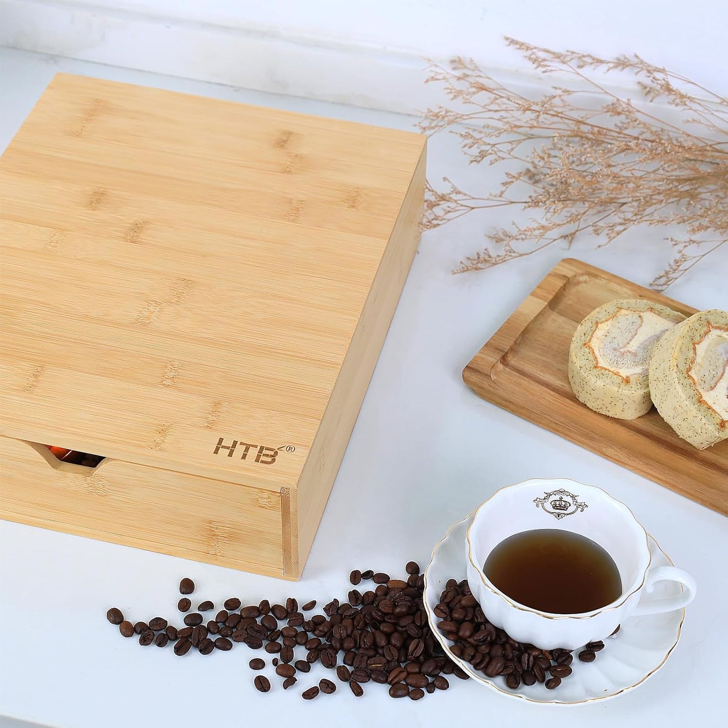 HTB Coffee Pods Storage Drawer for Organizing Nespresso Capsules, Can Be Used In Coffee Station, Kitchen, Home, Office, Holds 40 CoffeePods