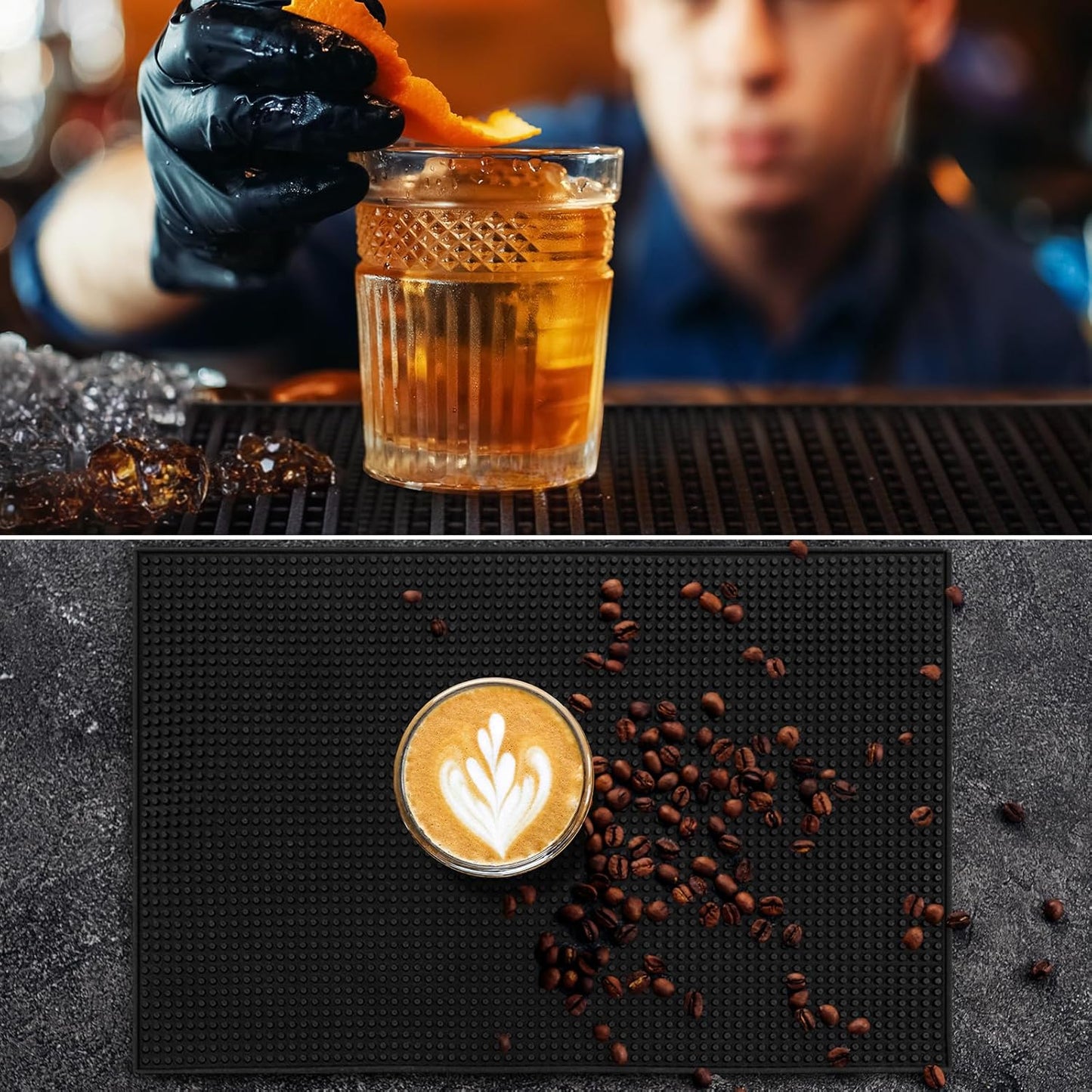 Tioncy 6 Pcs Bar Mat for Countertop 6 x 12 Inch Non Slip Rubber Mat Service Spill Cocktail Bartending Coffee Bar Mats for Hot Dishes Restaurants Barbershop Clippers Hot Pads, Black