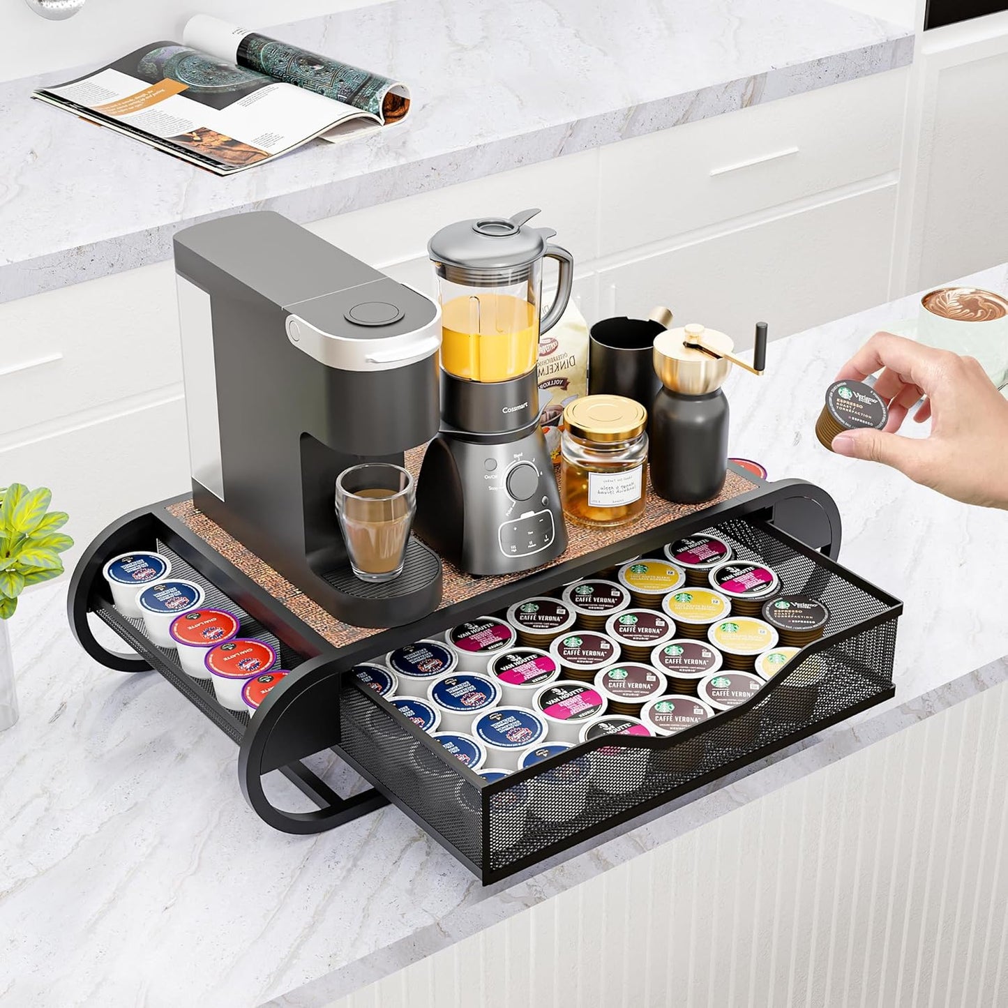 Coffee Pod K Cups Holder Organizer with Drawer On Counter For Coffee Station Bar Storage Desk Oganization