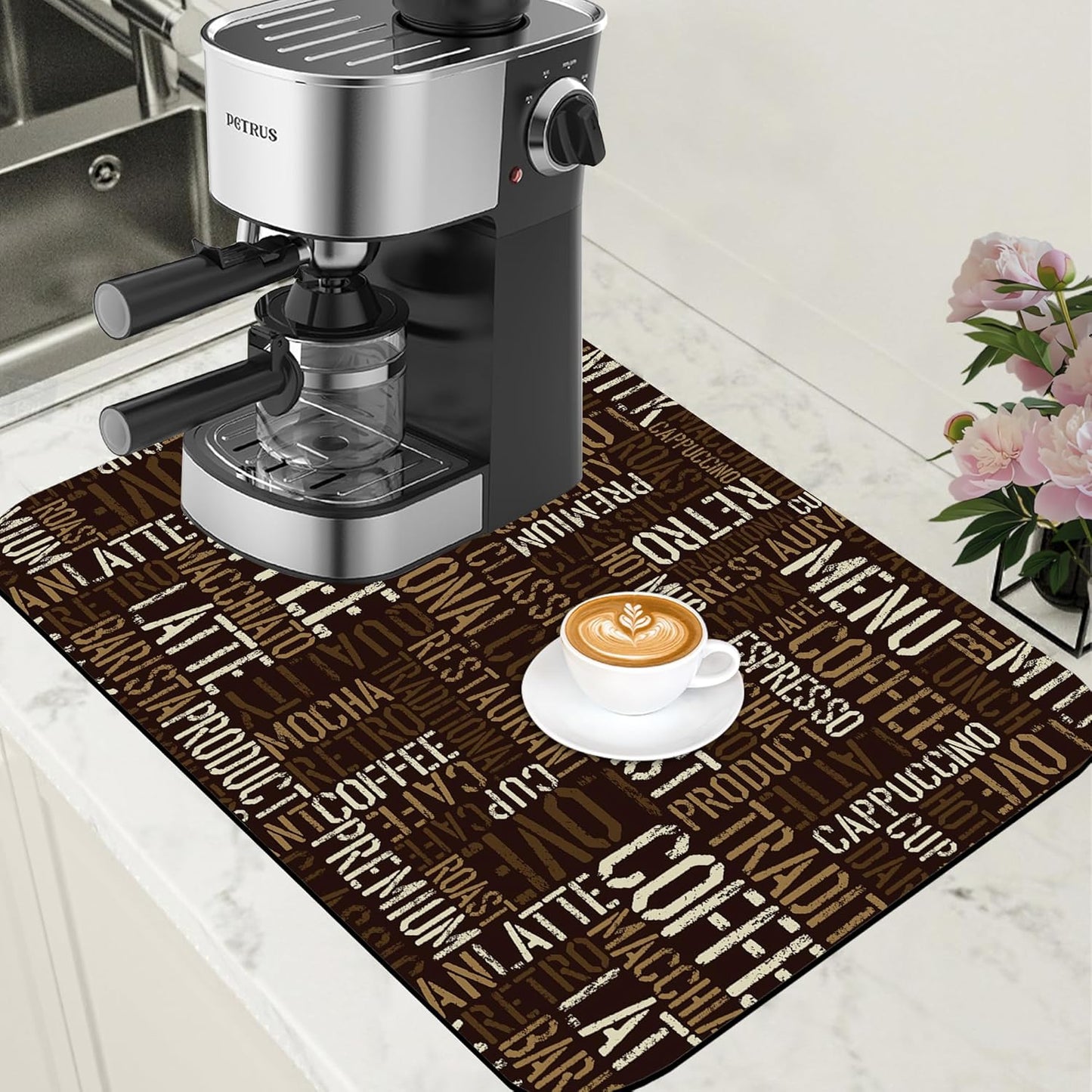 Vintage Coffee Cup Coffee Mat Absorbent Dish Drying Mat for Kitchen Counter Hide Stain Rubber Backed Drying Rack Pad Fit Under Espresso Machine Dish Drainer, 15.7 x 23.6 Inch