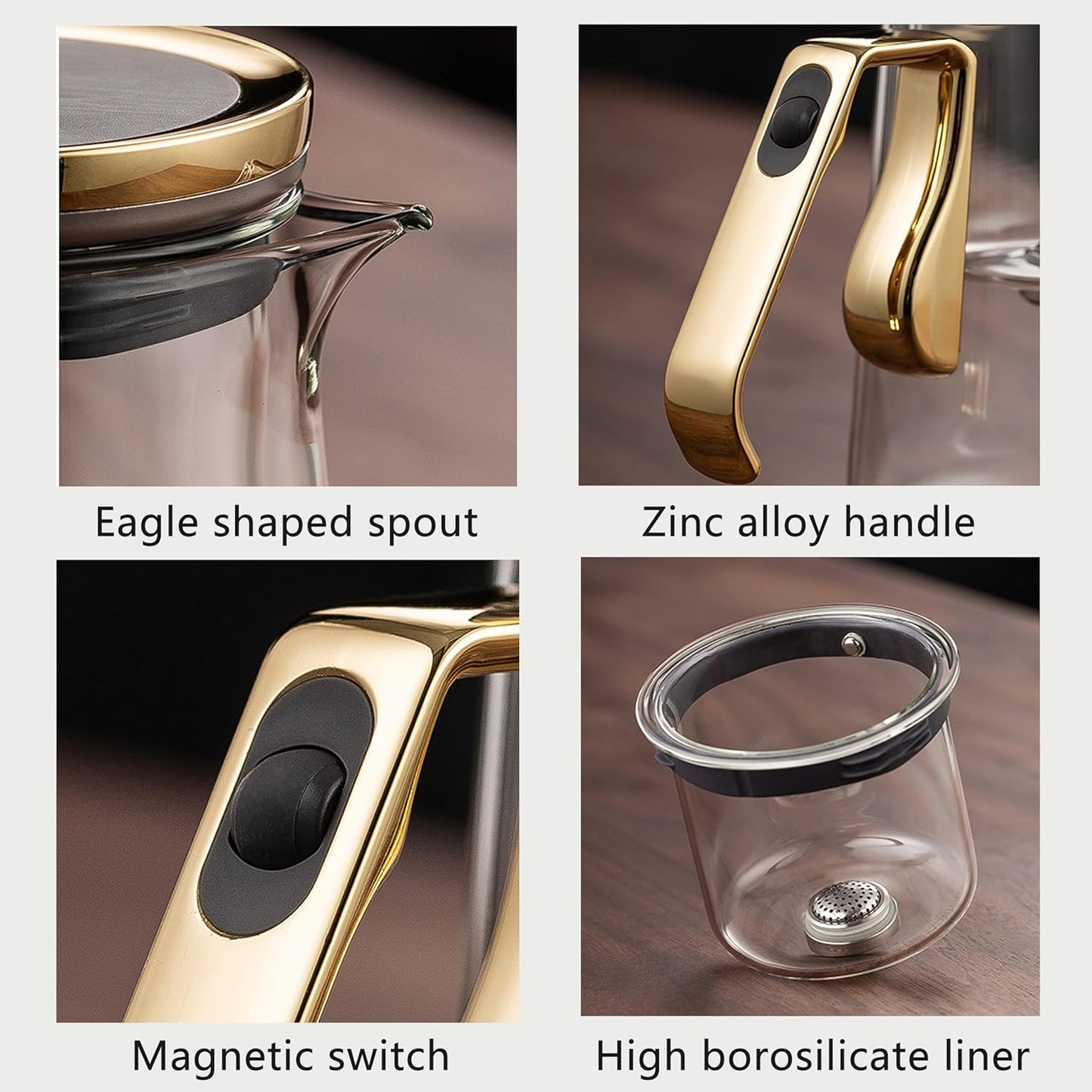 YJX 25.4oz Magnetic Glass Teapot Set with 40.6oz Cast Iron Tea Kettle for Stovetop, Small Enchanted Brewing Tea Pot, Witchcraft Magic Borosilicate Tea Set with Strainer for Loose Leaf