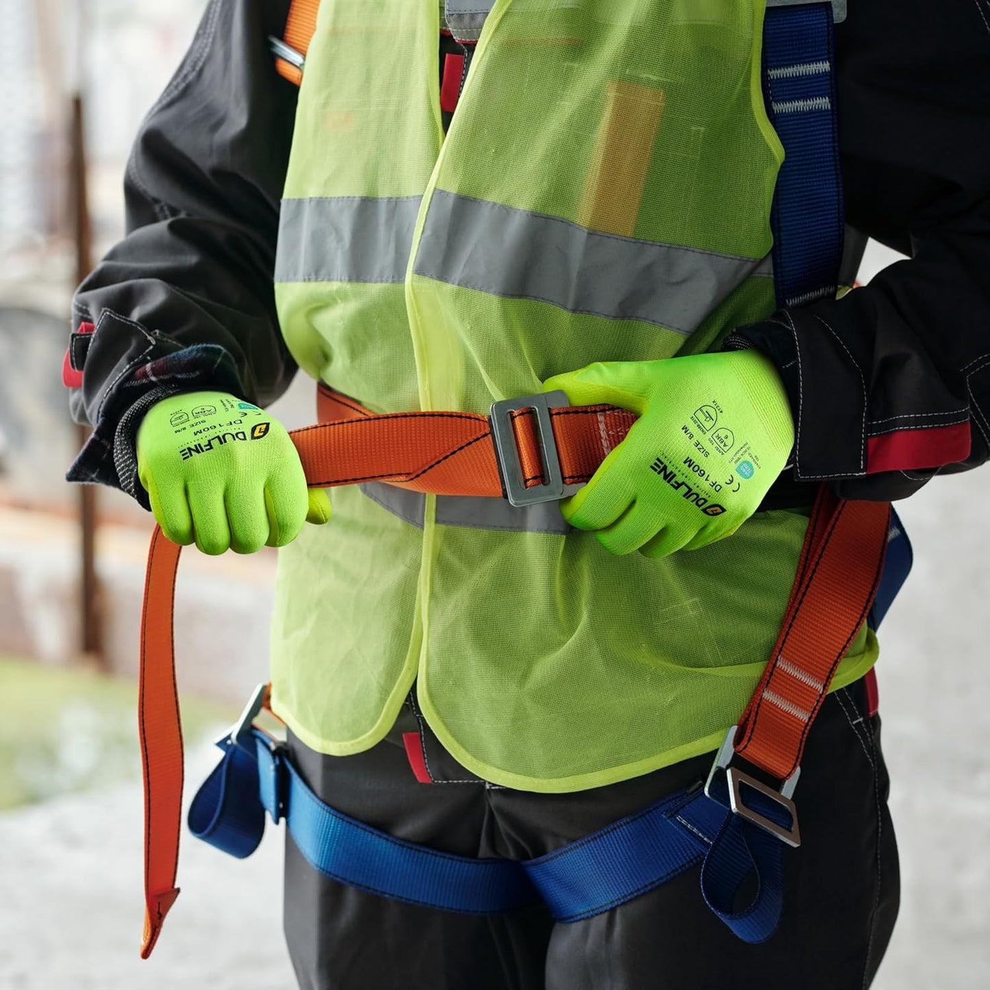 DULFINE Work Gloves for Men and Women,Hi-Vis Yellow Knit Nylon Glove with MicroFoam Nitrile Coated-12 Pairs Pack,Ideal for General Purpose,Automotive,Home Improvement,Painting(Medium)