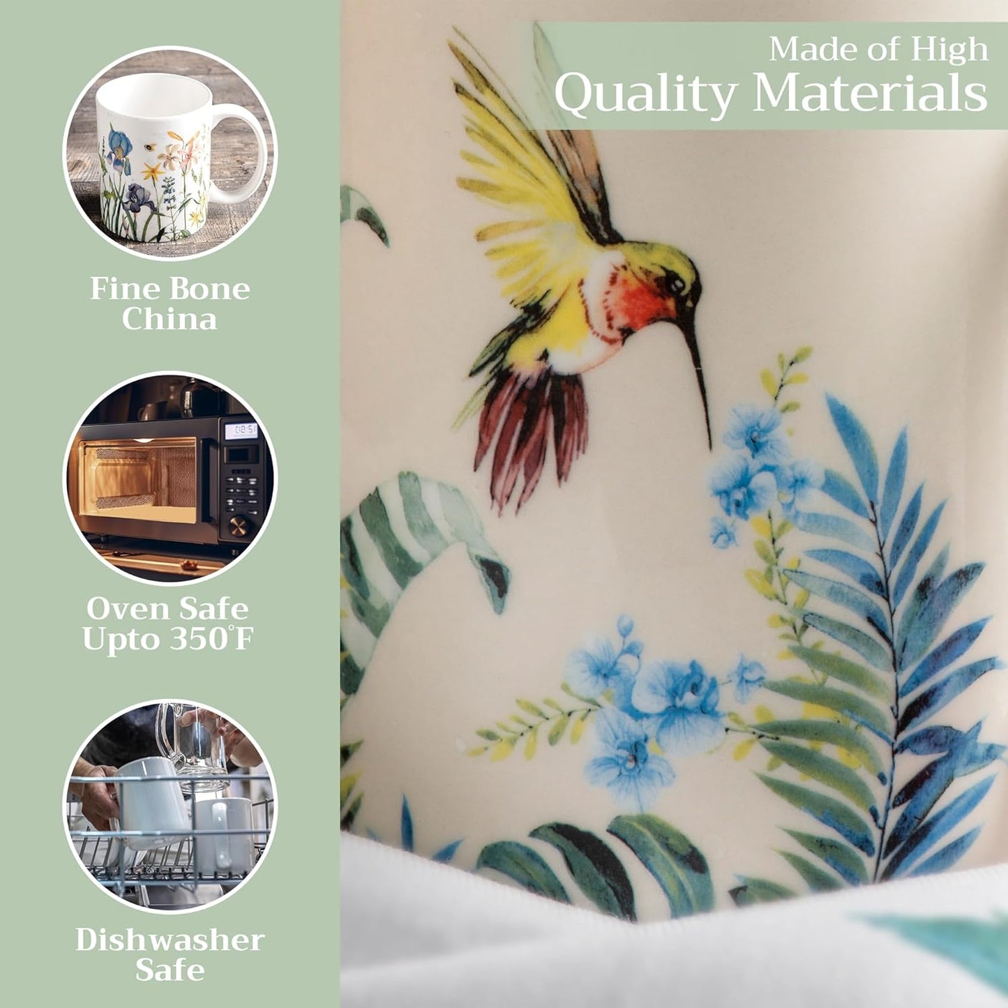 Maison d' Hermine Coffee Mug with Handles Fine Bone China Mugs Pack of Two Tea Cups for Hot Beverages Cappuccino Latte Home Restaurant Office Perfect for Gift (Tropiques, 15 Ounce)