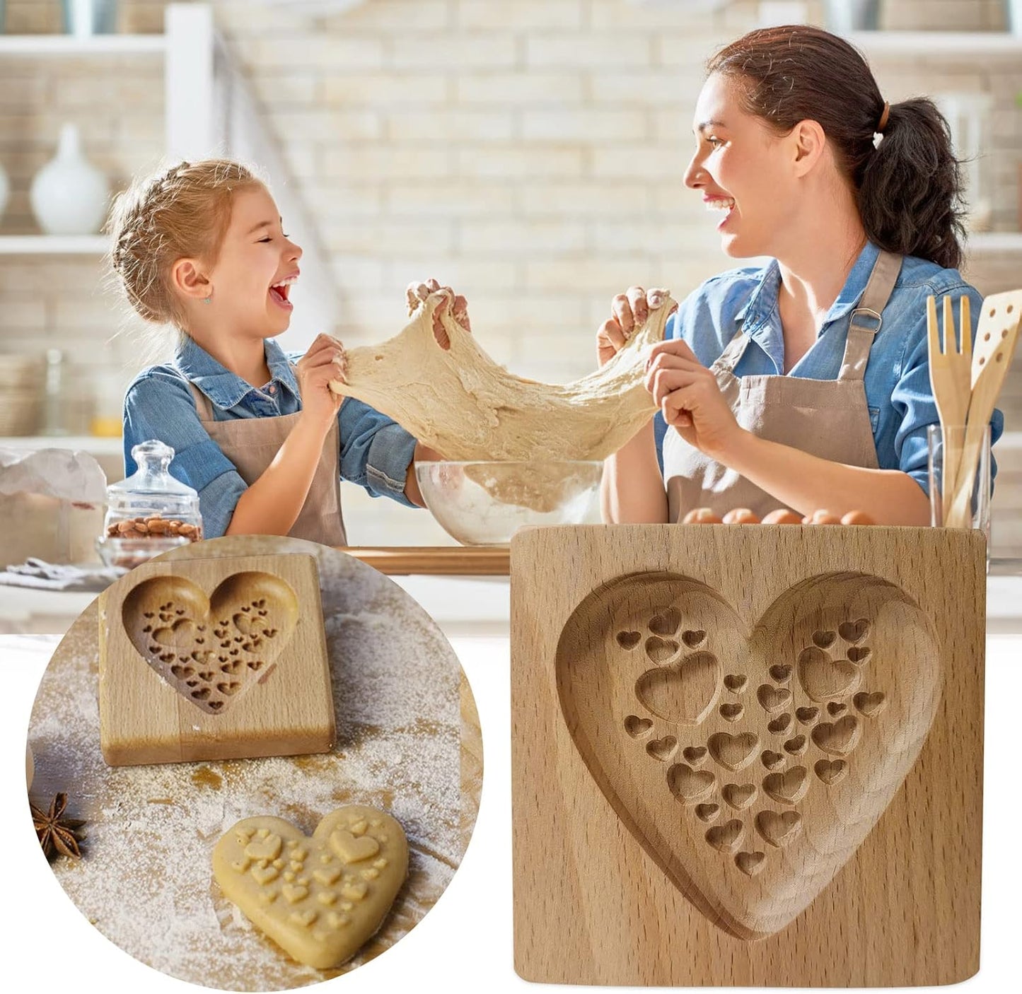 Wooden Cookie Biscuit Mold, 3D Baking Mold, Embossing Craft Decorating Baking Tool, Suitable for Halloween Thanksgiving Christmas Kitchen DIY (Love D 10 * 10 * 2)