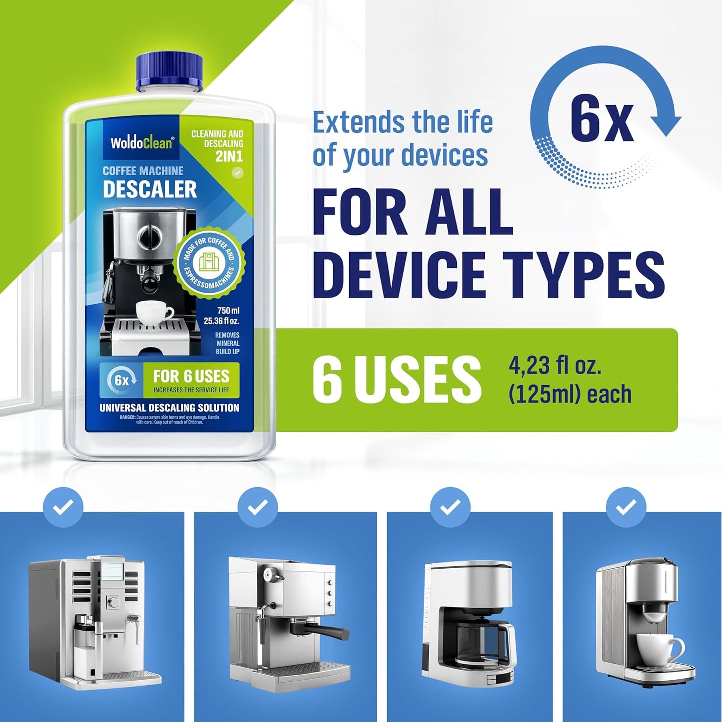 Descaler Solution for Coffee Maker 25.4 oz (6 uses) - compatible with compatible with Keurig, Nespresso, Breville, Ninja, Cuisinart