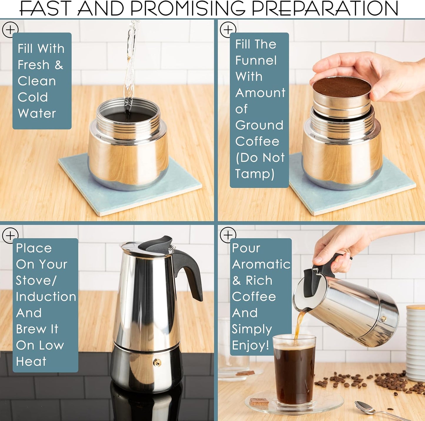 Mixpresso 6 Cup Greca Stovetop Espresso Pot 300ml/10oz, Moka Pot with Coffee Percolator Design, Stainless Steel Stove Top Coffee Maker for Camping or Home Use,Italian Stovetop Espresso Maker