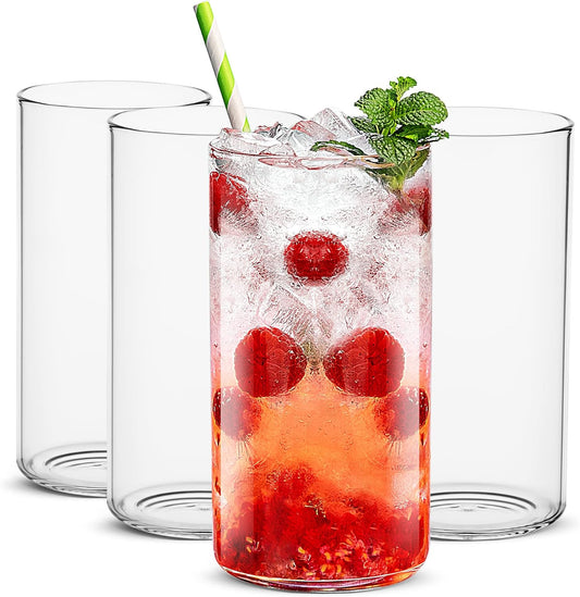 BaveL Thin Highball Glasses Set of 4,19oz Cocktail Glass Set,Tall Drinking Glasses for Water,Juice,Milk,Cocktails,Beer and More,Elegant Bar Glassware,Lead-Free Pint Glasses,Glass Drink Tumblers