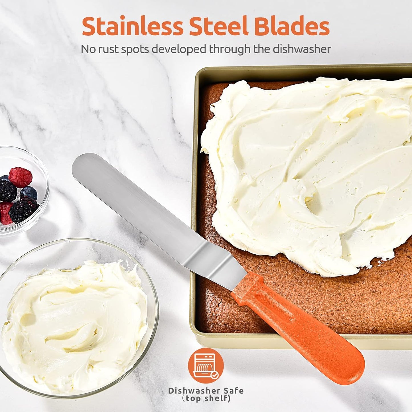 Icing Spatula, U-Taste Offset Spatula Set with 6", 8", 10" Blade,Stainless Steel Angled Cake Decorating Frosting Spatula Set of 3 (Orange)