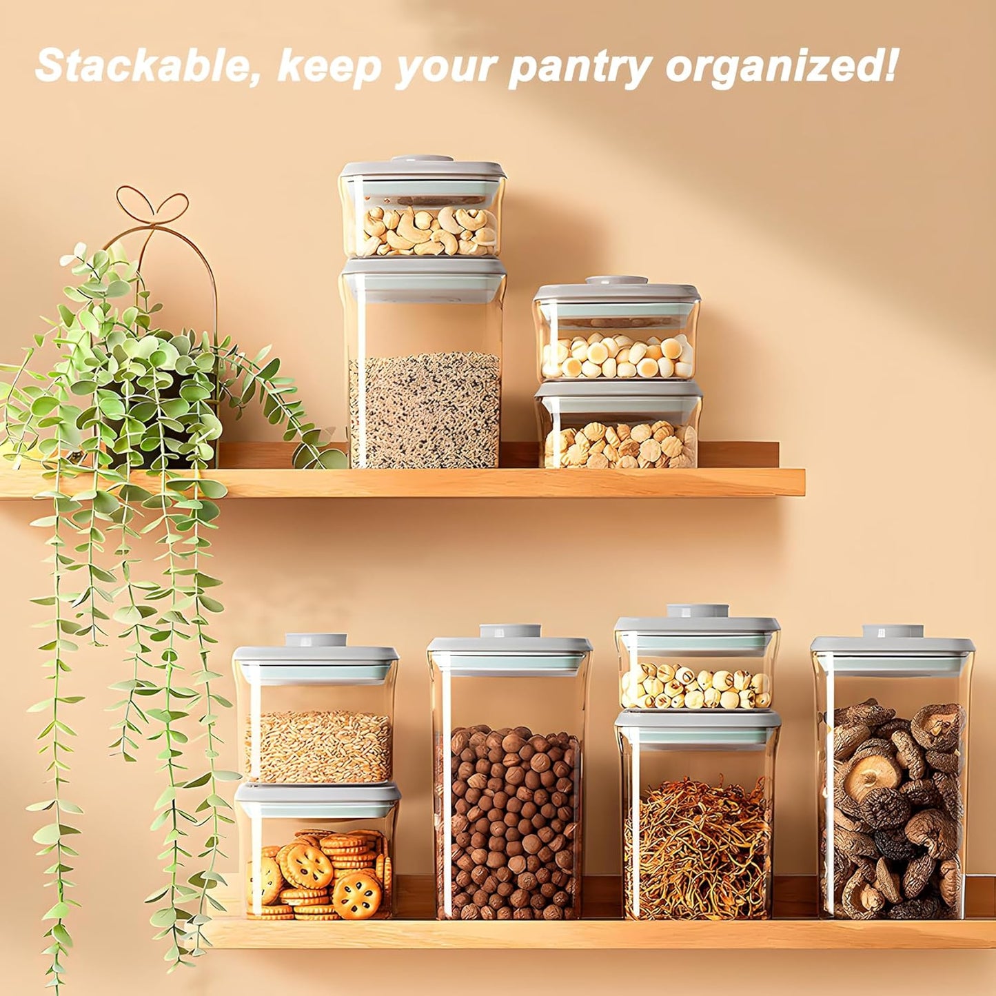 Pop Food Storage Containers with Lids Airtight Spaghetti Container with Labels Pasta Organizer for Kitchen Pantry Cereal Snack Flour Sugar Coffee (4pcs 500ml/0.5qt)