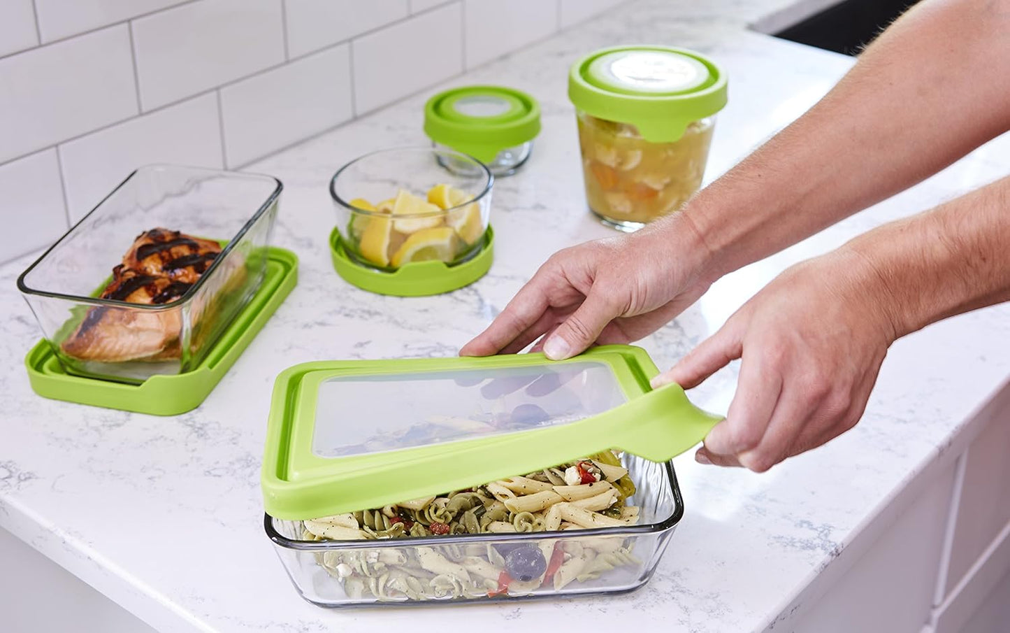 Anchor Hocking TrueSeal Glass Food Storage Containers with Lids, Green, 10-Piece Set