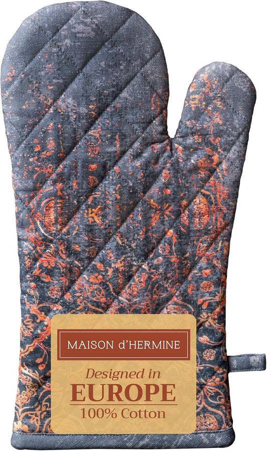 Maison d' Hermine Oven Gloves 100% Cotton Oven Mitt 7" x 13" with Loop Heat Resistant, BBQ, Cooking Gloves, Baking, Grilling, Kitchen, Handling Hot Pans (Pack of 1, Imperfection)