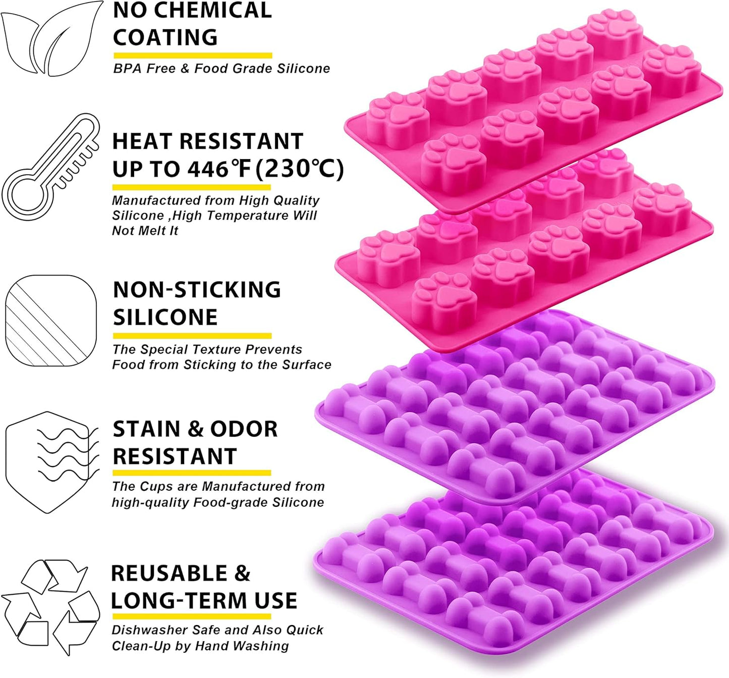 Anaeat Reusable Silicone Molds with Puppy Dog Paw and Bone Shaped, Flexible & Non-Stick Ice Cube Tray, Candy and Chocolate Making Mold for Homemade Baking Dog Treats, Jelly, Biscuit & Cupcake (4 Pack)