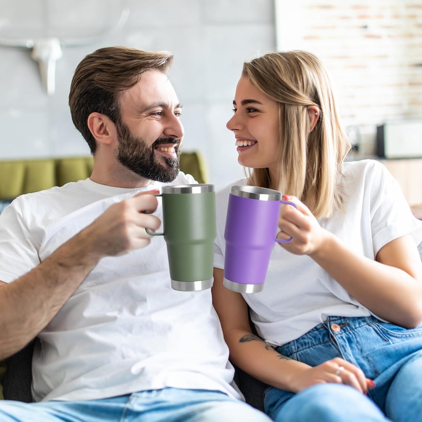 HASLE OUTFITTERS 20oz Tumbler with Handle, Stainless Steel Tumbler with Lid Metal Insulated Travel Coffee Mug Double Wall Vacuum Spill Proof Reusable Coffee Cup, Amy Green 1 Pack