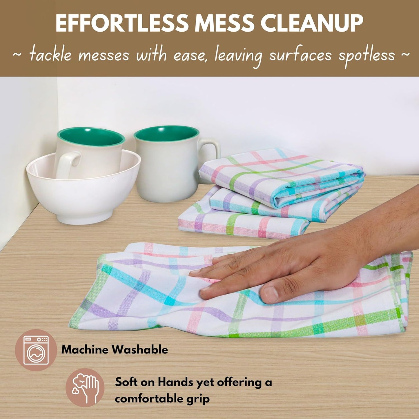 Native Fab Multi Color Checked Kitchen Towels Set of 4, 100% Cotton, 16x26 Inch Dish Cloth Set, Soft & Absorbent Tea Towels for Daily Cooking, Cleaning, Drying Dishes - Machine Washable Washcloths