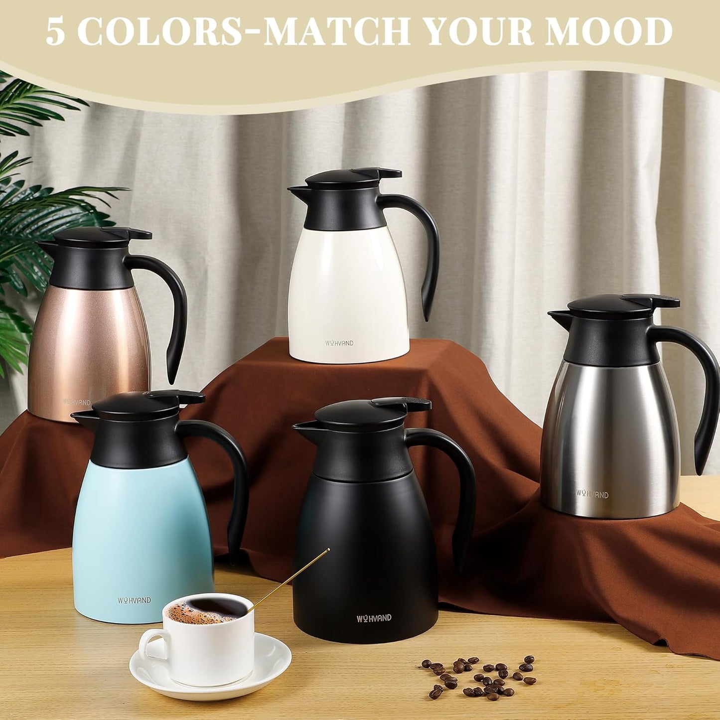 34 Oz Thermal Coffee Carafe, Stainless Steel Insulated Vacuum coffee crafts to keep coffee hot, 1 Liter Tea Water Coffee and Beverage Dispenser (Cream)