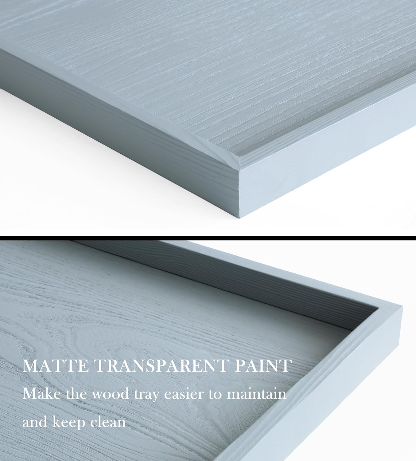 Square Ottoman Table Tray 24" - Rustic Wooden Serving Tray for Farmhouse Decorative Oversized Coffee Table Trays Living Room Kitchen Counter Breakfast Grey