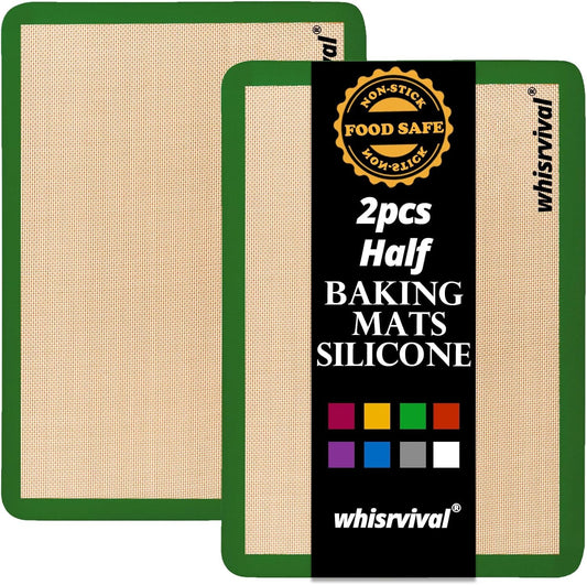 Silicone Baking Mat, Reusable Silicone Baking Sheets for Oven, 2Pcs Half Sheet(16.5"x11.6") Non-Stick (Green)