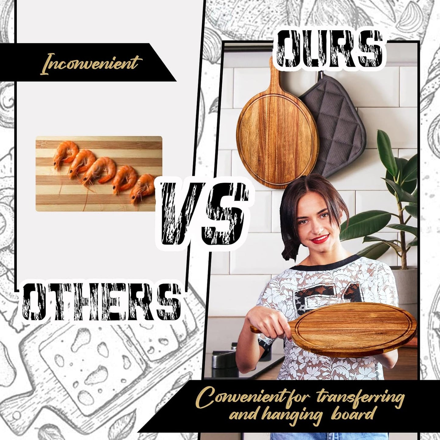 Nuenen 10 Pcs Round Wood Cutting Board with Handle Acacia Wooden Serving Kitchen Chopping Boards for Pizza, Bread, Cheese, Charcuterie, Fruit, Vegetables(Acacia)