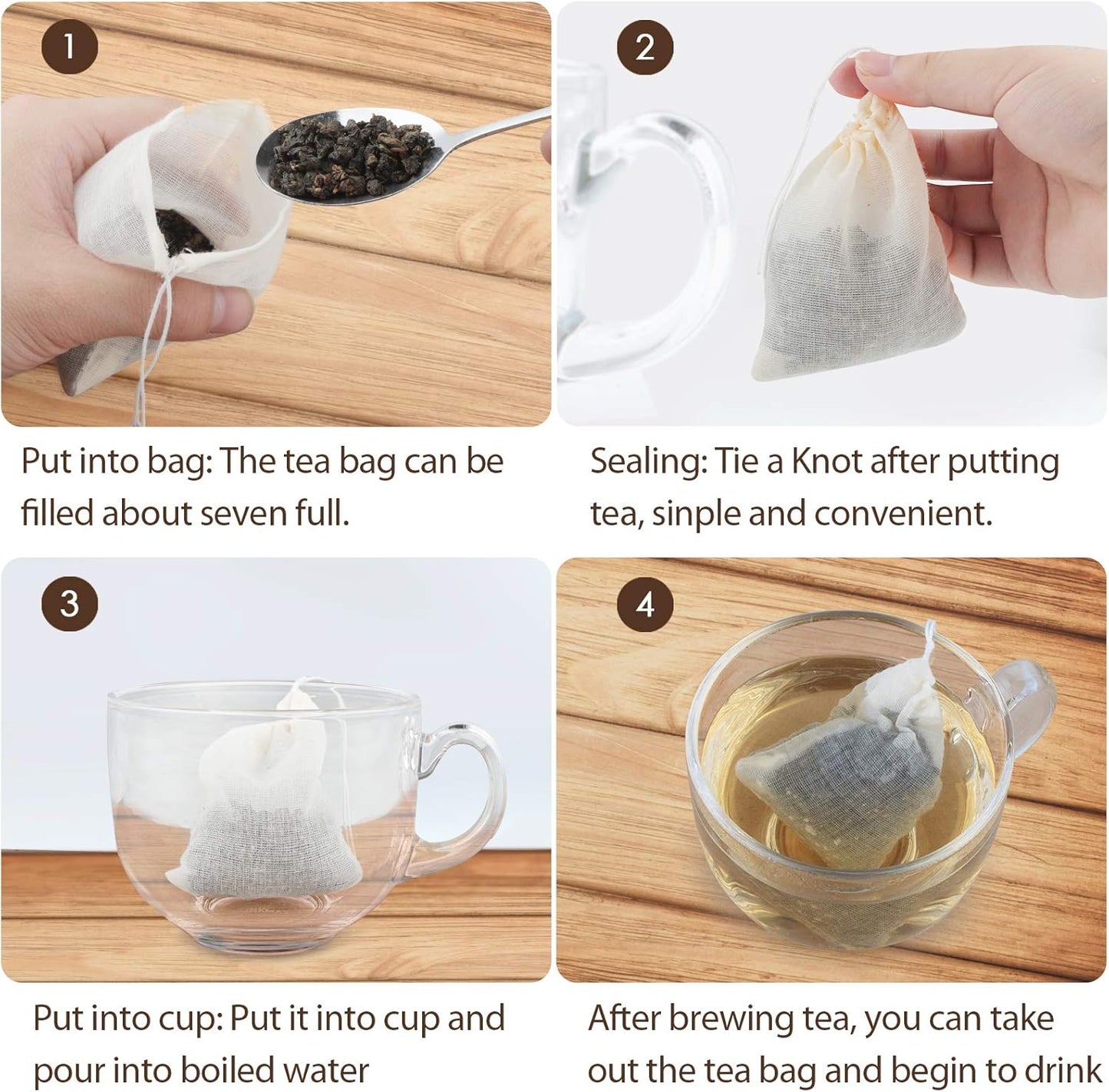 Tea Filter Bags, 50 Pack Housim Reusable Cotton Tea Bags Empty Unbleached Strainer Filter Bags ECO Friendly Tea/Herb Brew Bags Loose Leaf Tea Infuser for Home Office Travel (3.1 x 3.9Inch)