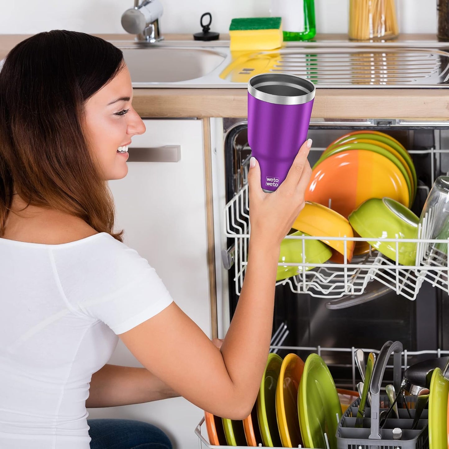 WETOWETO 30 oz Tumbler with 2 Lids and 2 Straws,18/8 Stainless Steel Vacuum Insulated Coffee Tumbler,Insulated Travel Mug Water Cup with Leak-Proof Straw Lid & Flip Lid (Purple, 1 Pack)