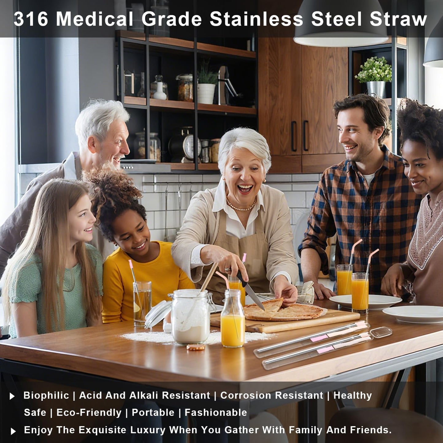 Quality Upgraded 9In Medical Grade 316 Stainless Steel Straws Set 1 PCS with 3 Silicone Accessories, 1 Straw Brush, 1 Storage Case, BPA Free, Eco-Friendly Metal Straws Reusable