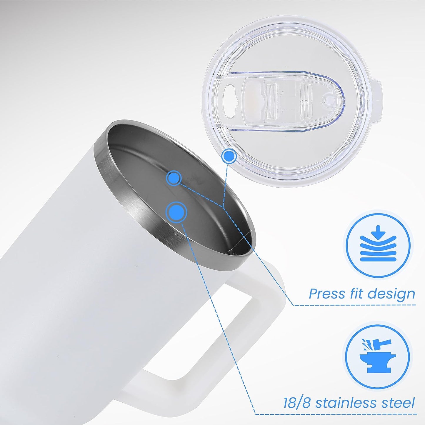 DOMICARE 40 oz Tumbler with Handle and Straw, Stainless Steel Tumbler with Lid and Straw, Reusable Vacuum Insulated Cup, Travel Coffee Mug, White, 4Pack