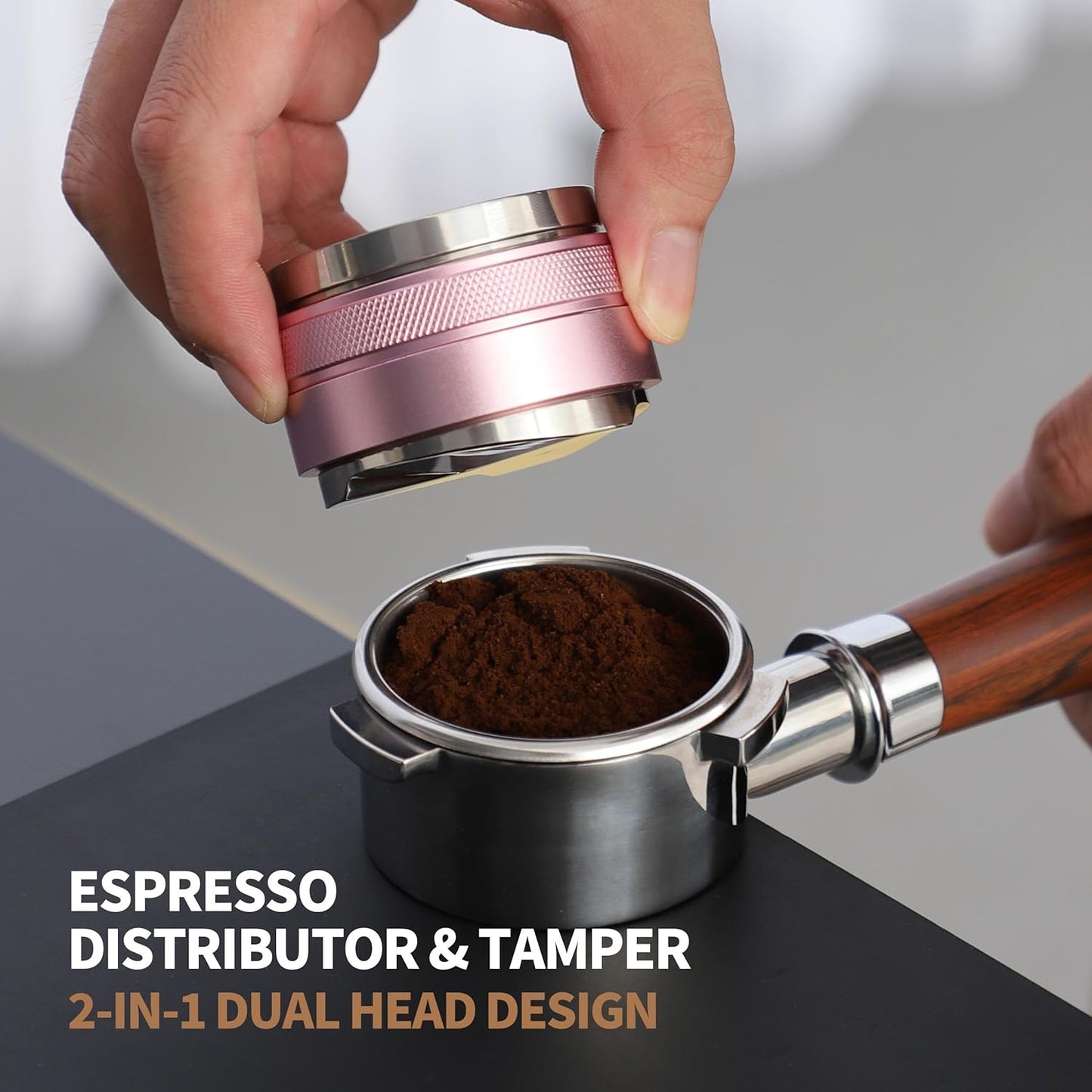 54mm Coffee Distributor and Tamper,Dual Head Coffee Leveler Fits for Breville 54mm Portafilter,Professional Espresso Hand Tamper.(Light pink)