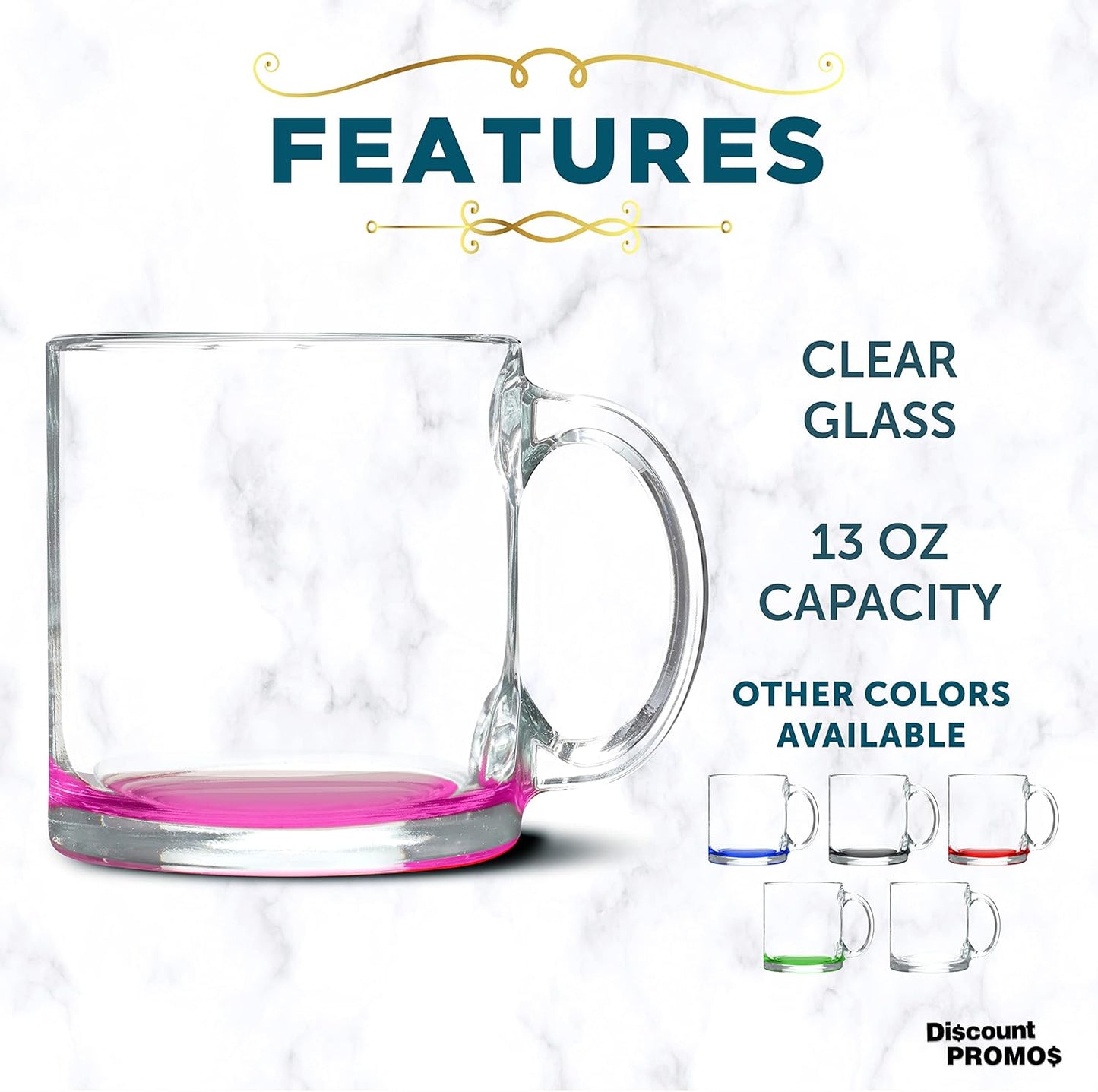 Libbey Clear Glass Coffee Mugs 13 oz. Set of 10, Bulk Pack - Perfect for Coffee, Tea, Espresso, Hot Cocoa, Other Beverages - Pink Bottom