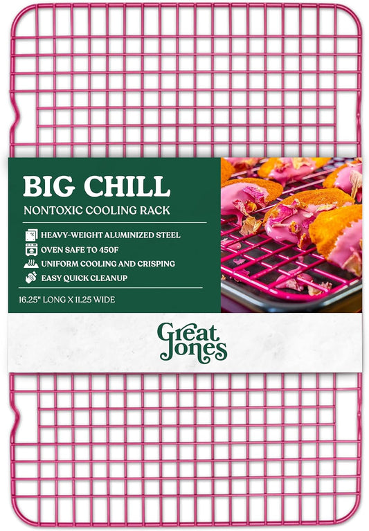 Great Jones Big Chill Wire Cooling Rack (Raspberry) – 16.25" × 11.25" Heavy-Weight Aluminized Steel,Nonstick Baking Rack – Oven Safe 450 °F, Bacon & Cookie Cooling Rack – Fits Half Sheet Pans