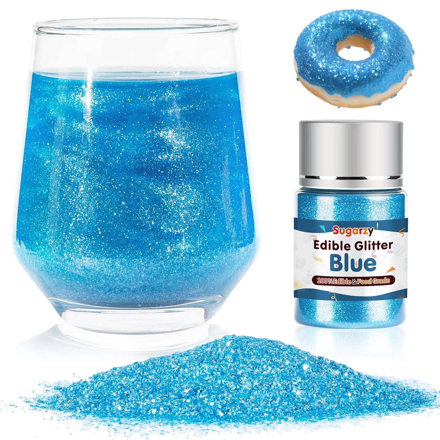 Edible Blue Glitter for Drinks, Food Grade 10g Gold Sprinkles Cake Decorating Supplies,Edible Luster Dust for Cocktail Beverages,Halloween Food Spray,Food Coloring Shimmer Powder for Baking,Cake Cupcakes Cookies Drinks Eggs Candy Strawberries Decorations