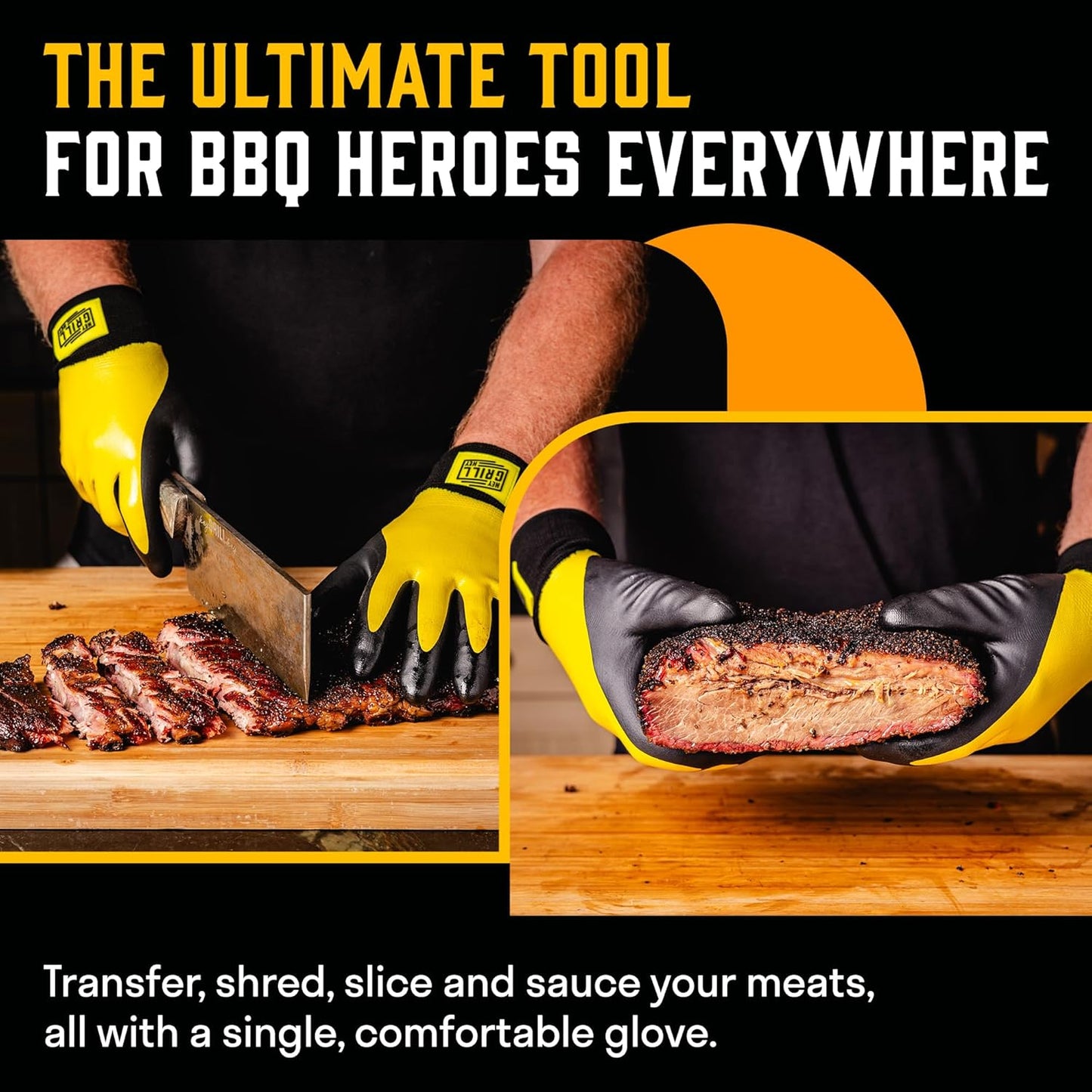 Hey Grill Hey Pitmaster Gloves | BBQ Gloves | Heat Protection up to 500°F or 260°C | High Temp Resistance | Fireproof Glove for Grilling Smoking Barbecue | Washable Mitts | Waterproof | Size - Small