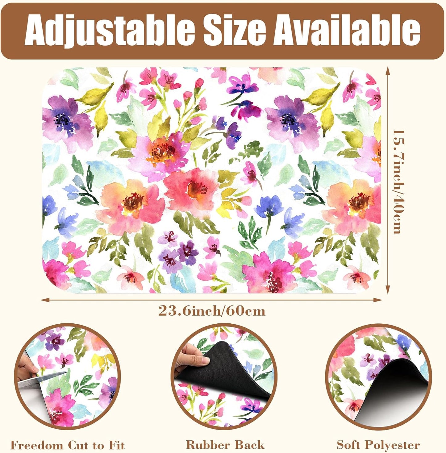 Floral Watercolor Dish Drying Mat Colorful Flowers Coffee Bar Mat for Countertop Hide Stain Rubber Backed Absorbent Dish Drainer Rack Pad Espresso Machine Coffee Pot Dining Room Decor 15.7 x 23.6 Inch