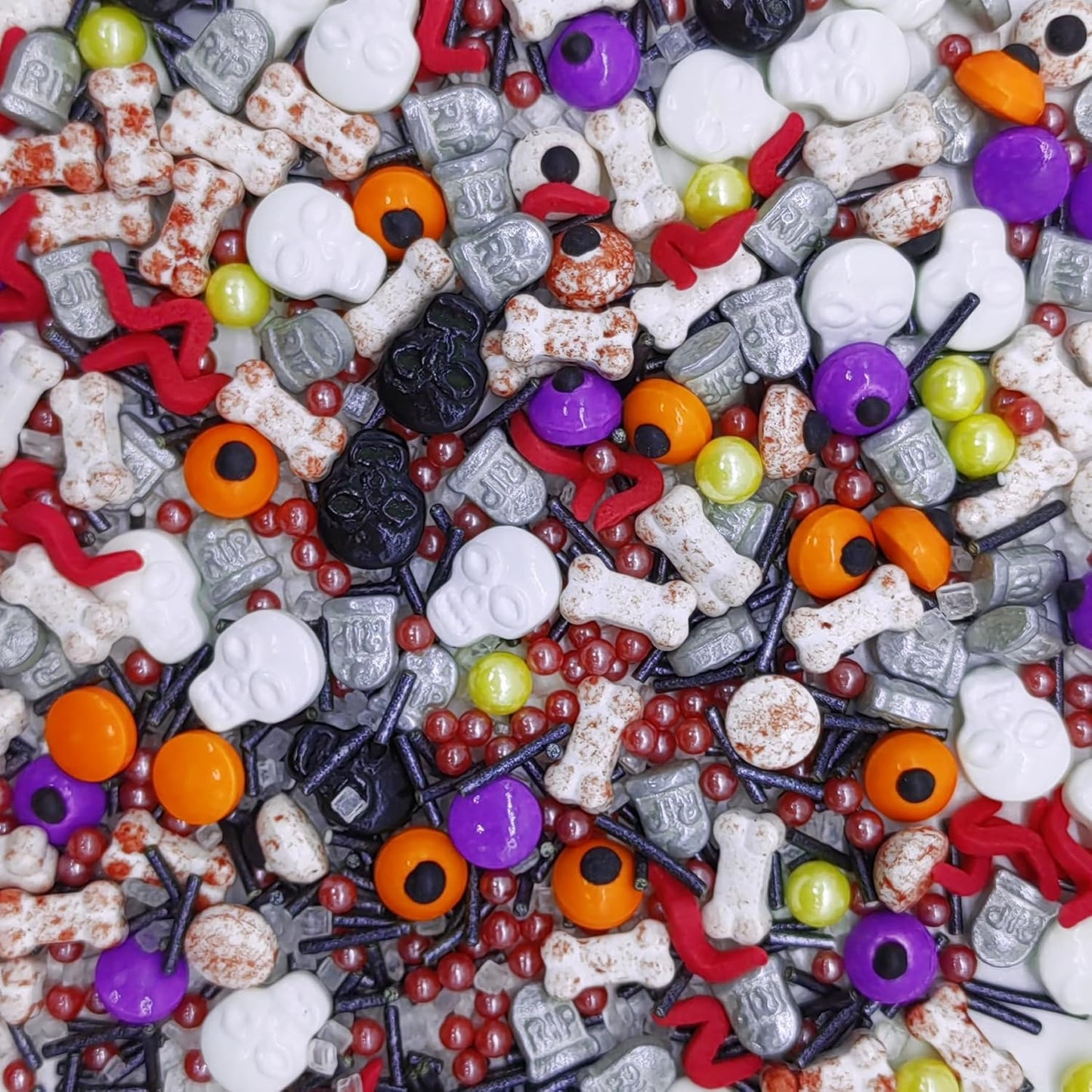 Halloween Sprinkles Mixed Color Eyes & Gravestones & Bones & Skull Cake Decorations Topper Edible Themed Sprinkles For Cookie Decorating, Chocolate Desserts, Cupcakes, Ice Cream 4.58OZ