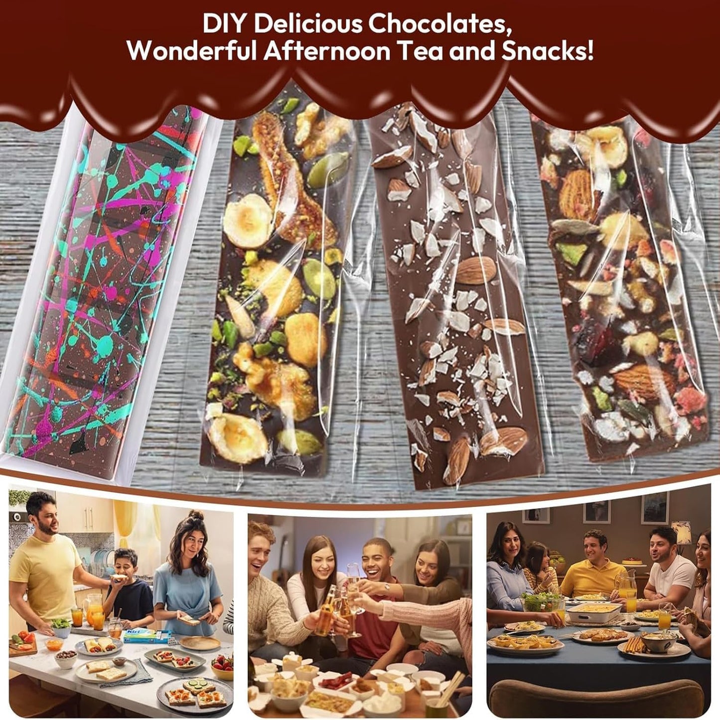 Chocolate Bar Mold, Silicone Thick Chocolate Bar Molds for Dubai Chocolate Bar Pistachio, Break Apart Candy Bar Mold for Stuffed Bars Knafeh Chocolate Bar Kit