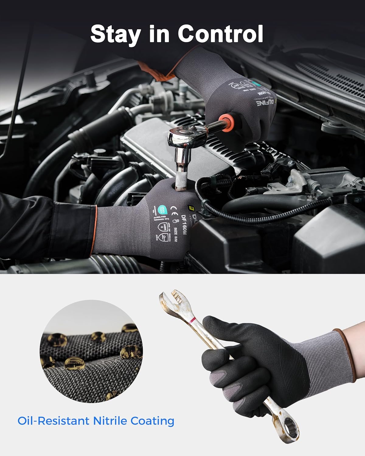 DULFINE Safety Work Gloves MicroFoam Nitrile Coated-36 Pairs Pack,Seamless Knit Nylon Glove with Black Micro-Foam Nitrile Grip,Ideal for General Purpose,Automotive,Home Improvement,Painting(XX-Large)